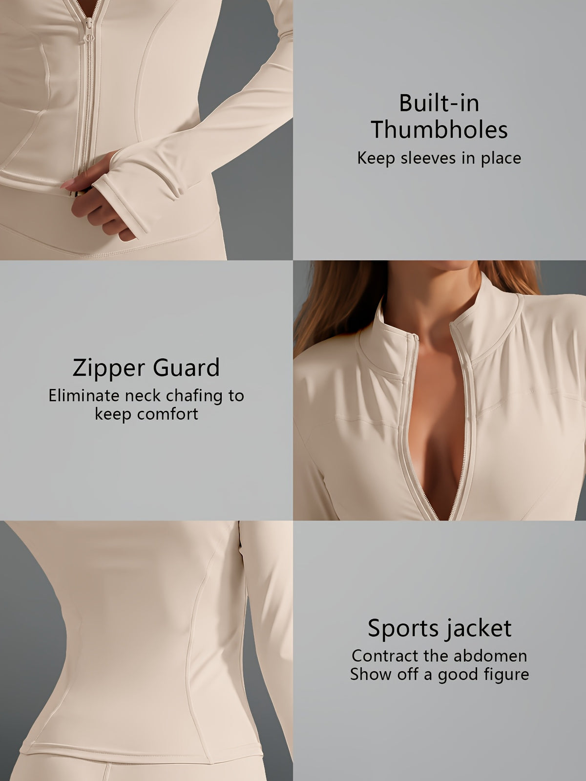 Quick Dry Long Sleeve Sports Jacket - Beige