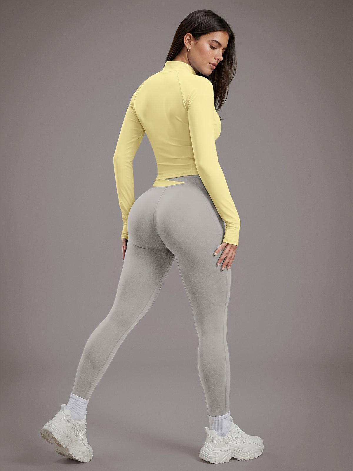 Colour Block Thumbhole Jacket 3 Piece Set - Yellow & Light Gray