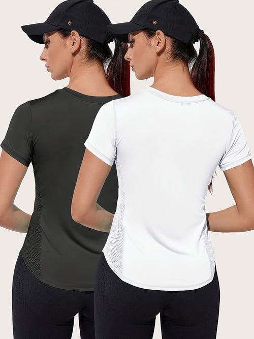 2 Pack Mesh Panel Sports Tees - Black & White