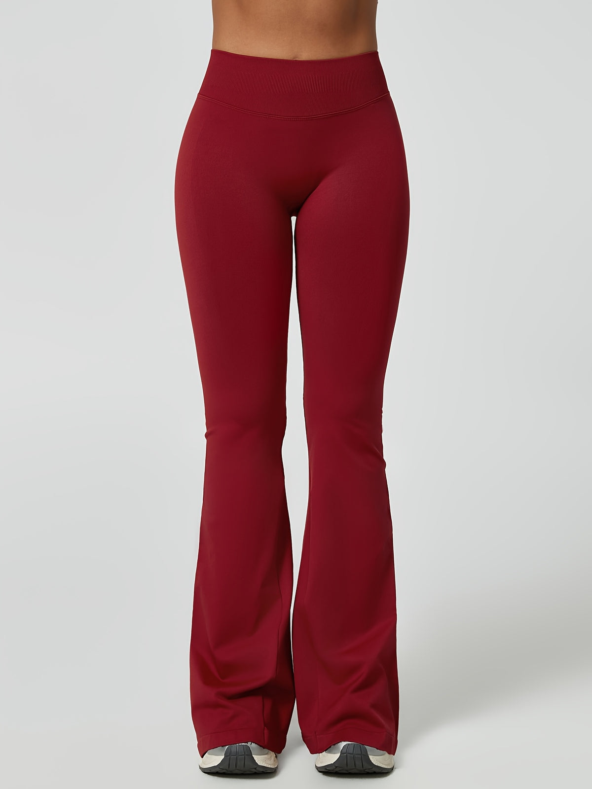 High Waist Lifting Flare Leggings - Wine Red