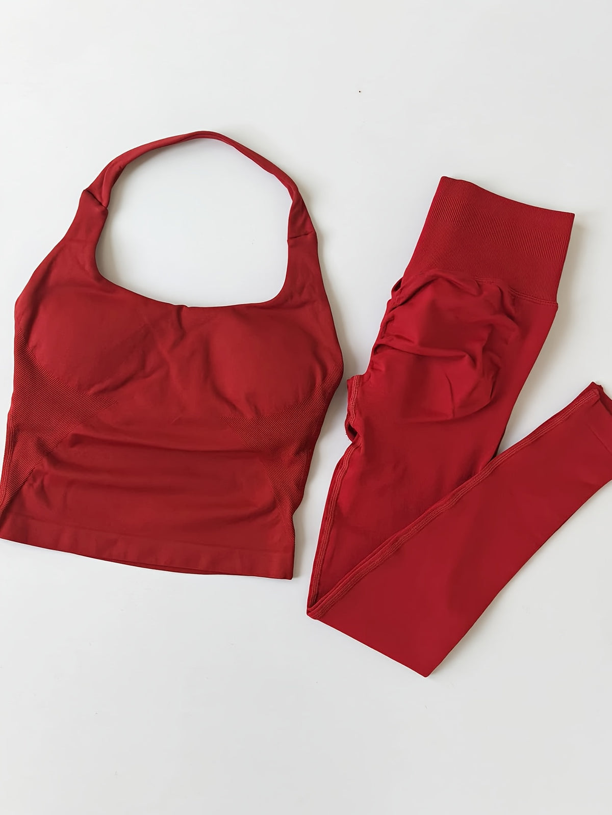 Backless Top & Tight Yoga Pants Set - Burgundy