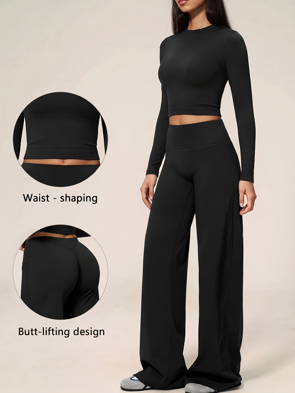 Long Sleeve Crop & Wide Leg Pants Set