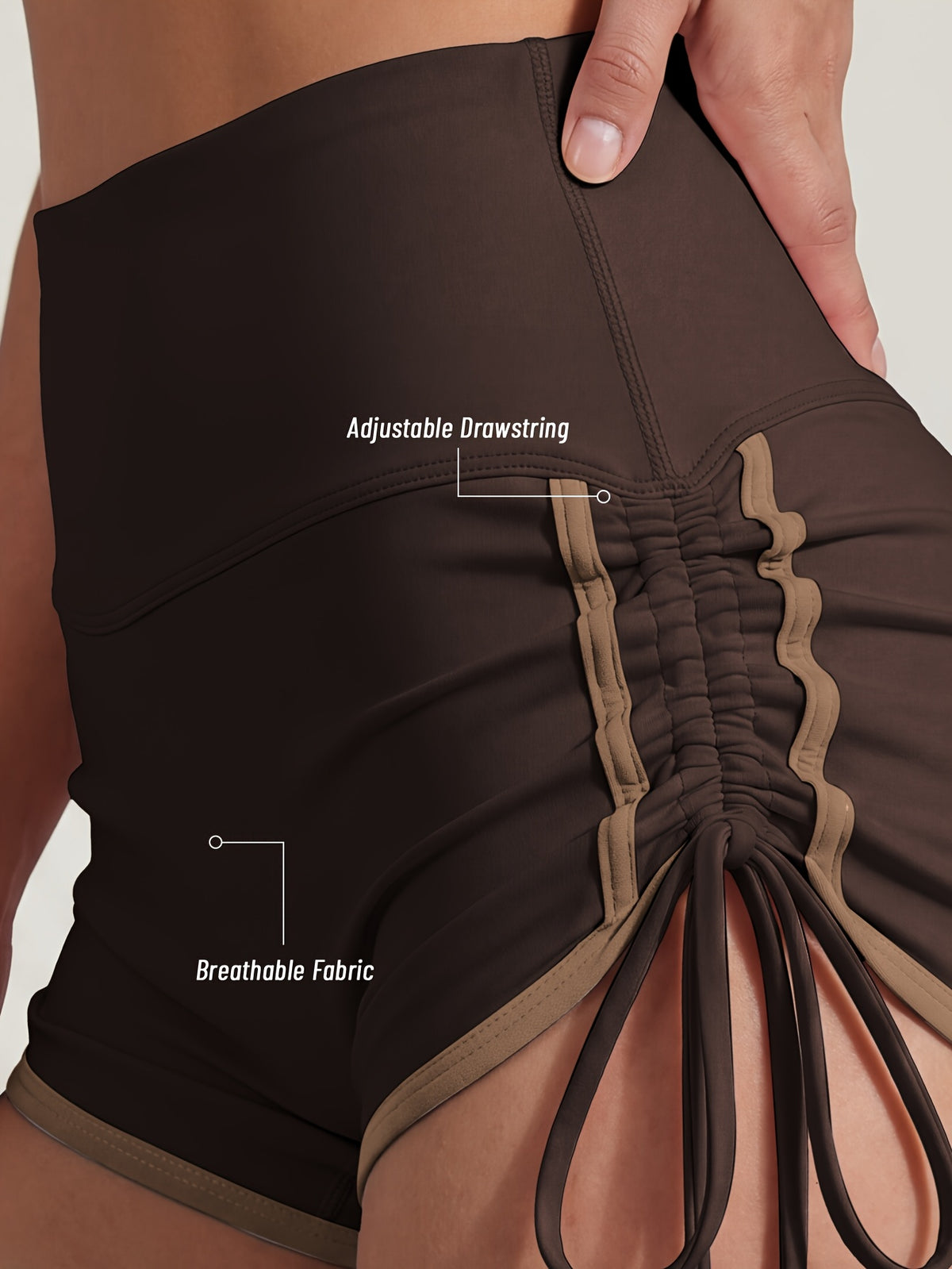 Contrast Tie Side High Waist Shorts - Coffee