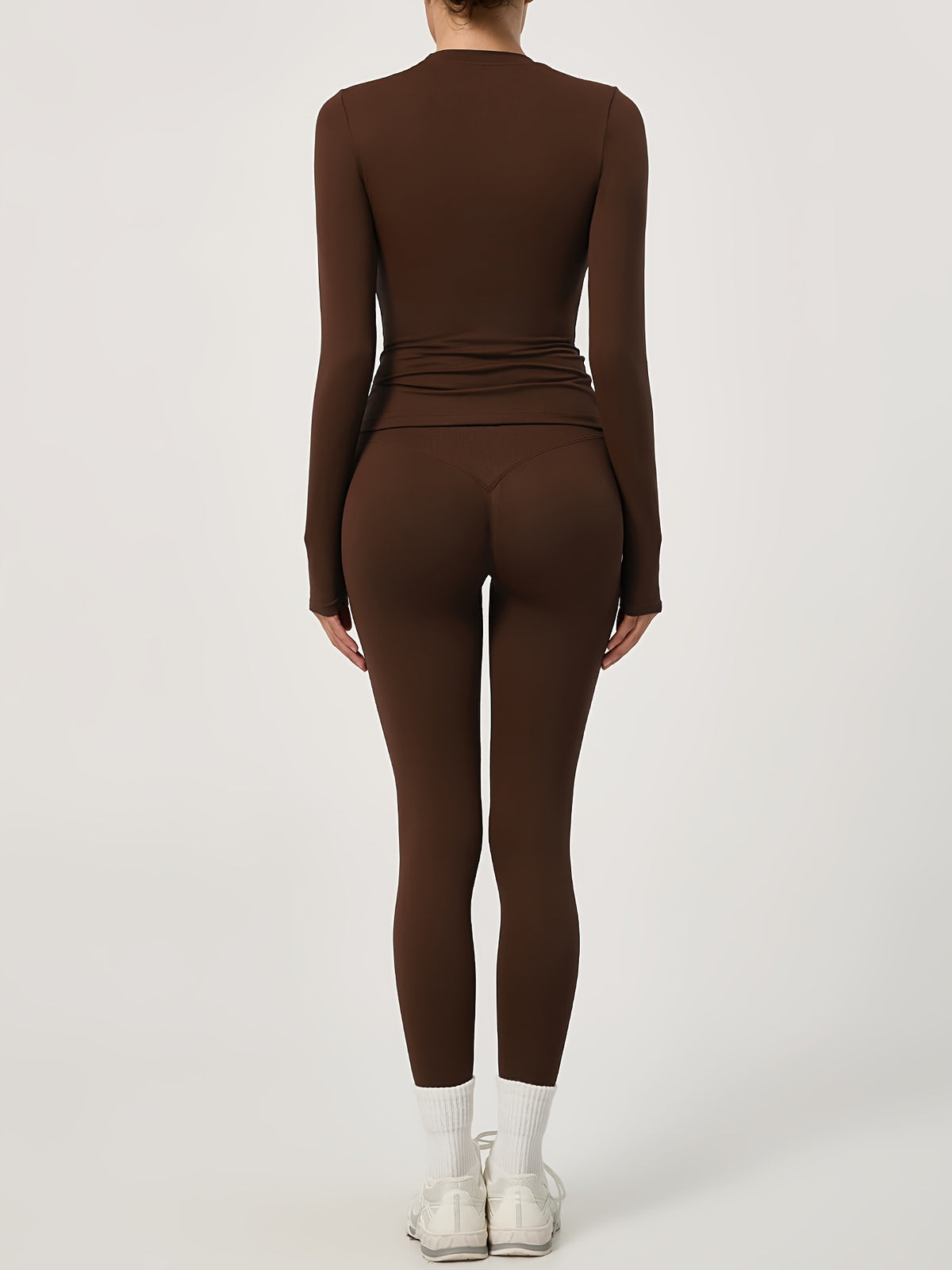Long Sleeve Top & Seamless Leggings Set - Mocha Brown