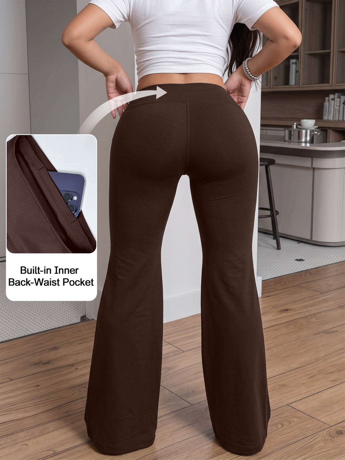Slight Flare Tummy Control Yoga Pants - Coffee