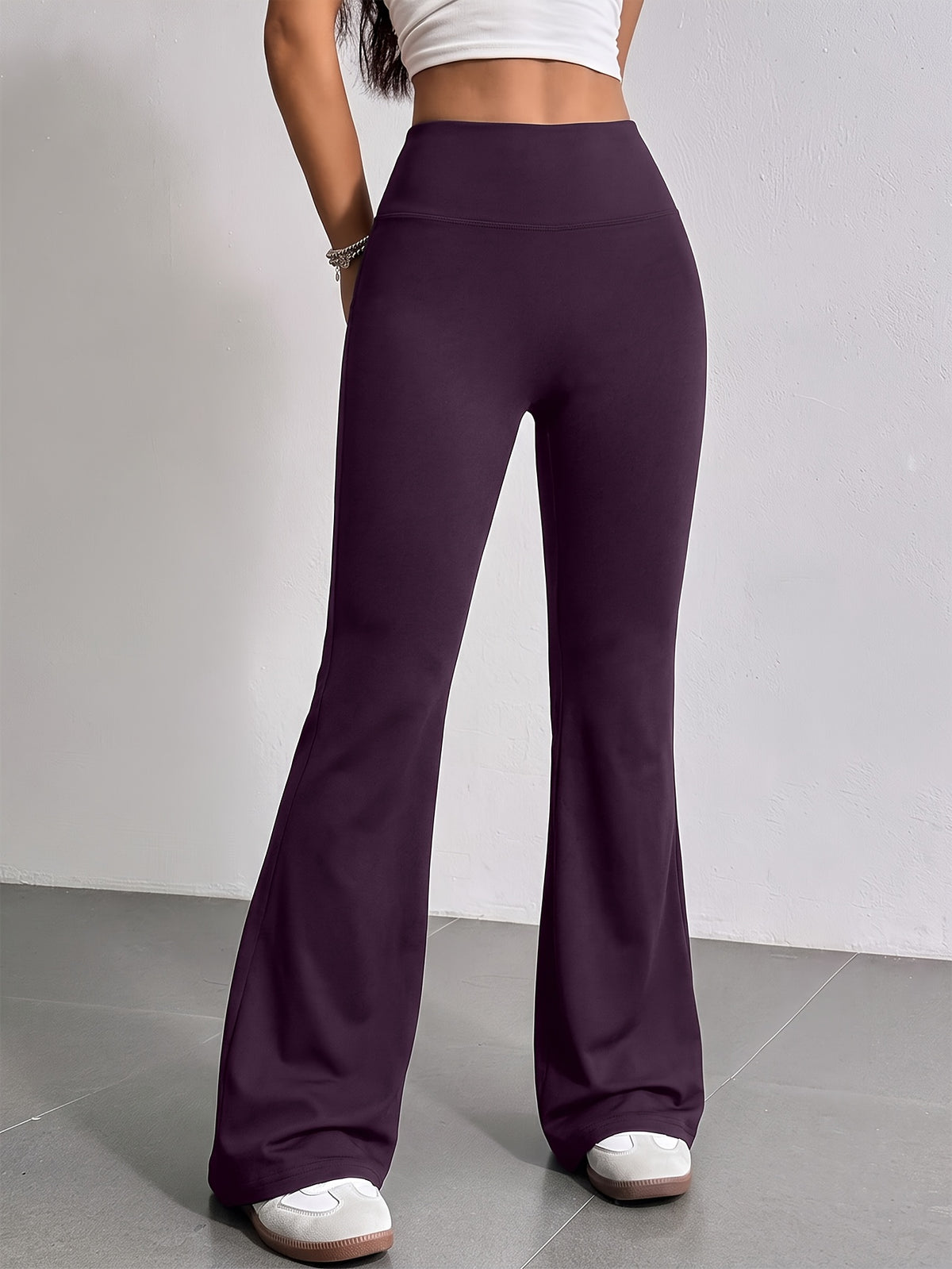 Tummy Control High Waist Flare Leggings - Deep Purple