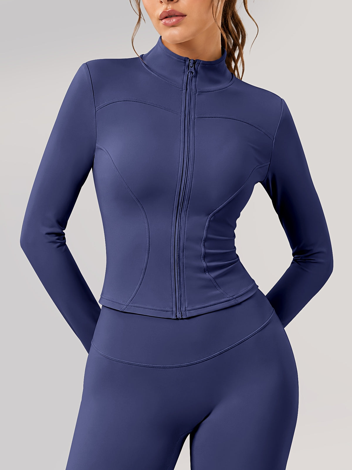 Zip Jacket & Wide Leg Pants Set - Navy