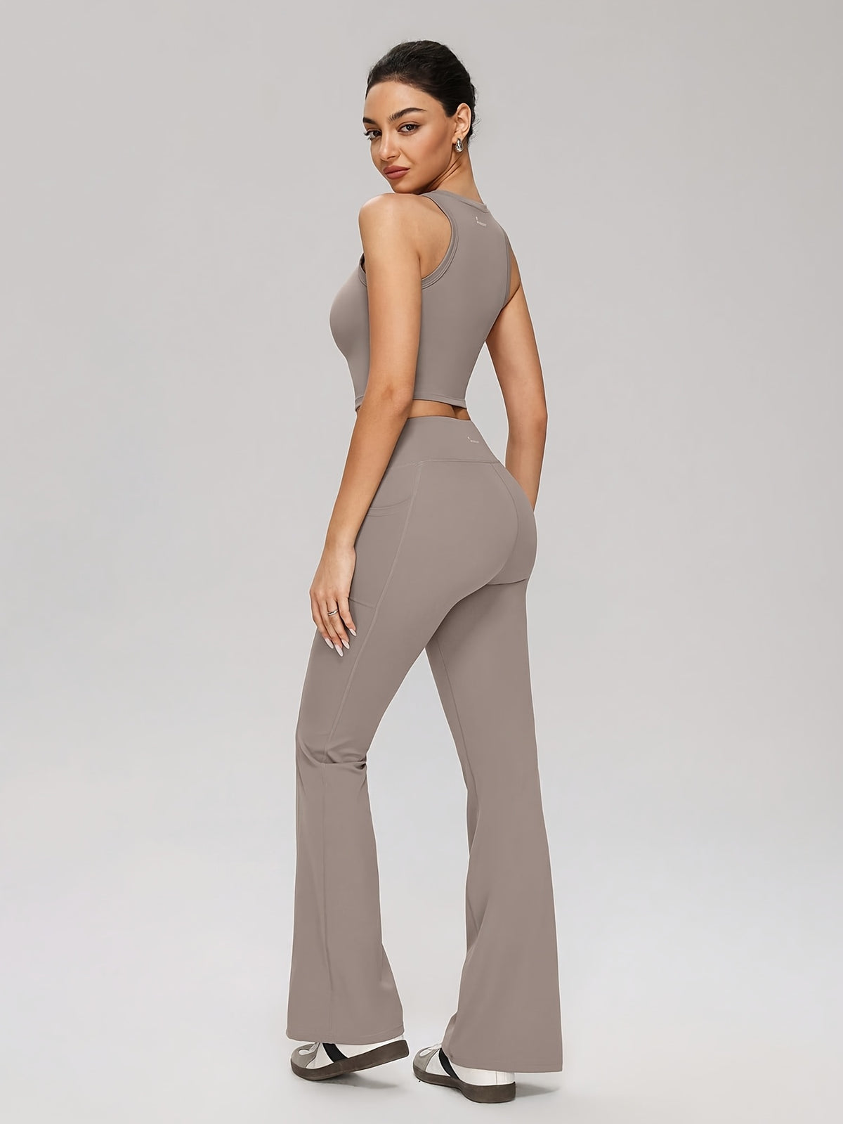 Cropped Tank & Flare Pants Set - Space Gray