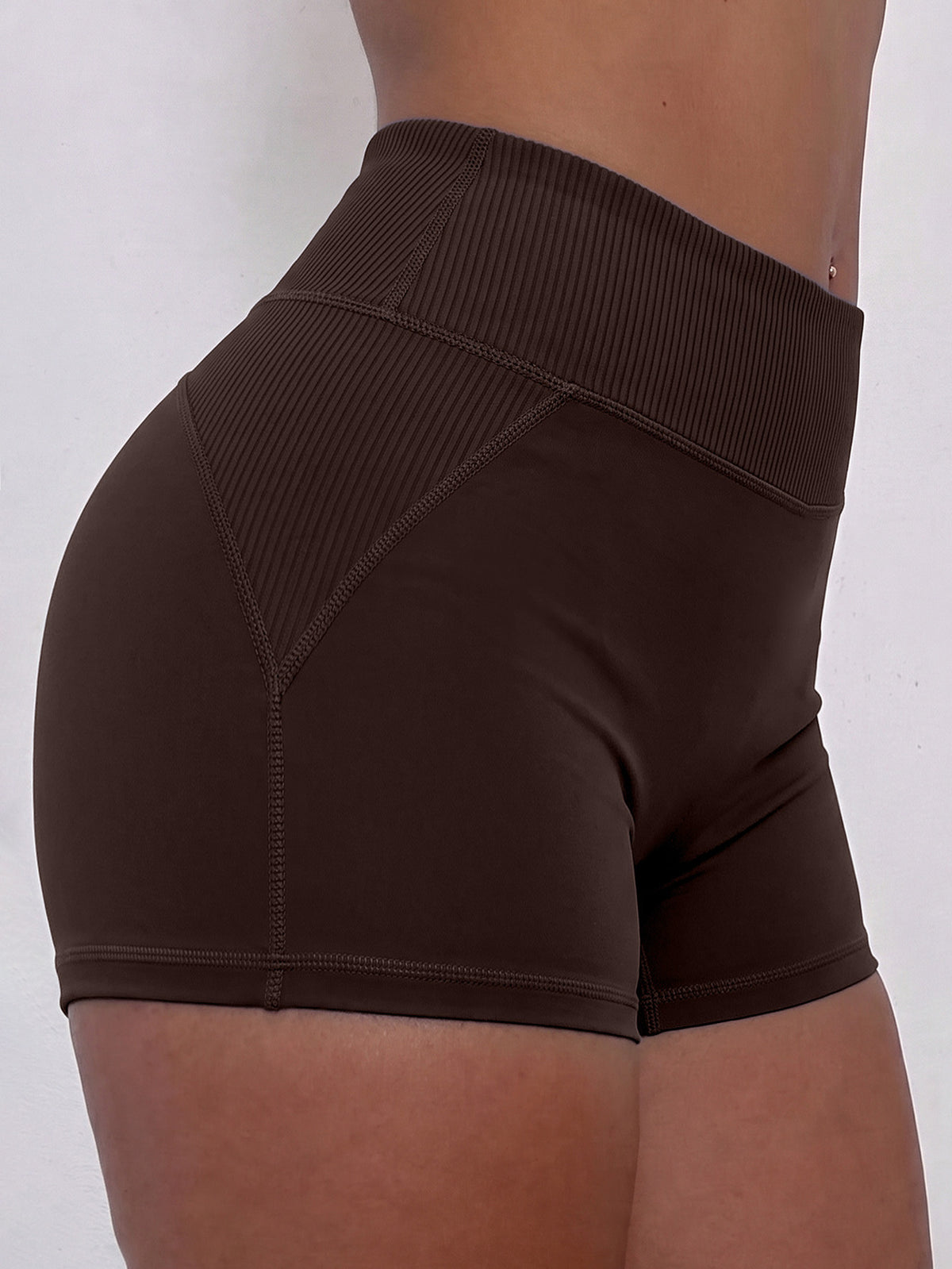 Ribbed 3D Lift High Waist Shorts - Espresso
