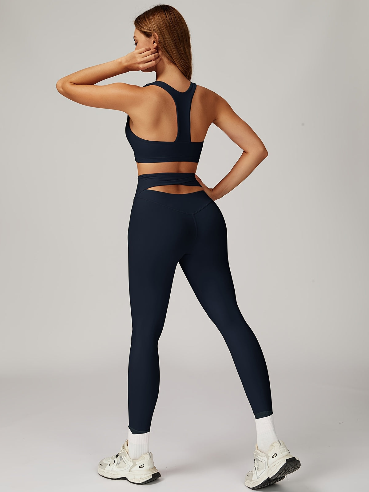 Vest Bra & High Waist Leggings Set - Navy