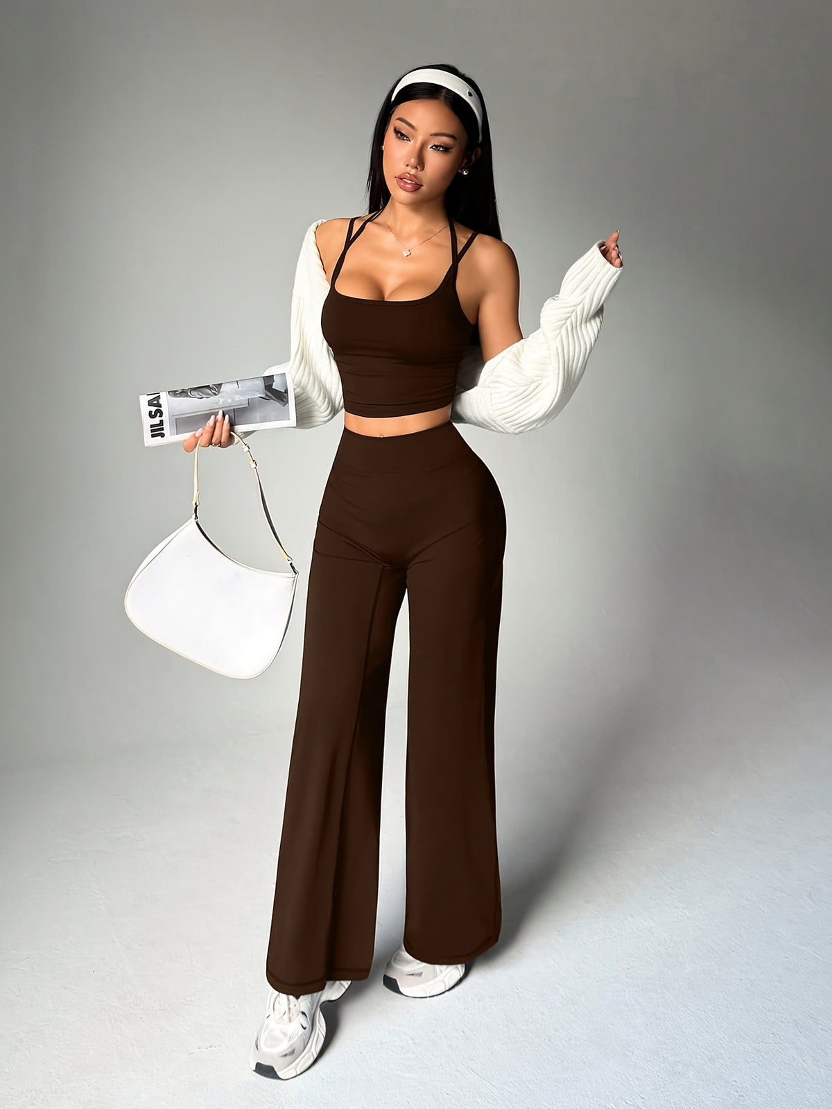 Camisole & Wide Leg Pants Set - Dark Brown