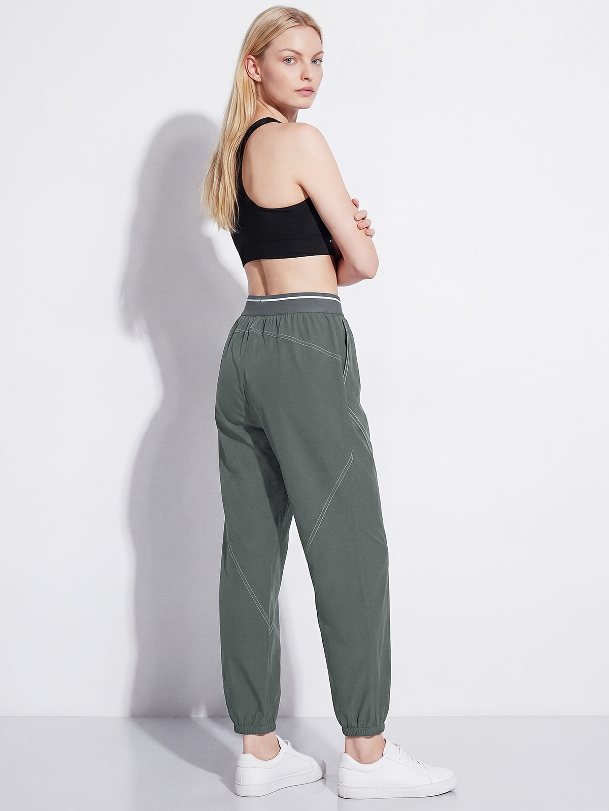 Piped Cuffed Joggers - Sage Green