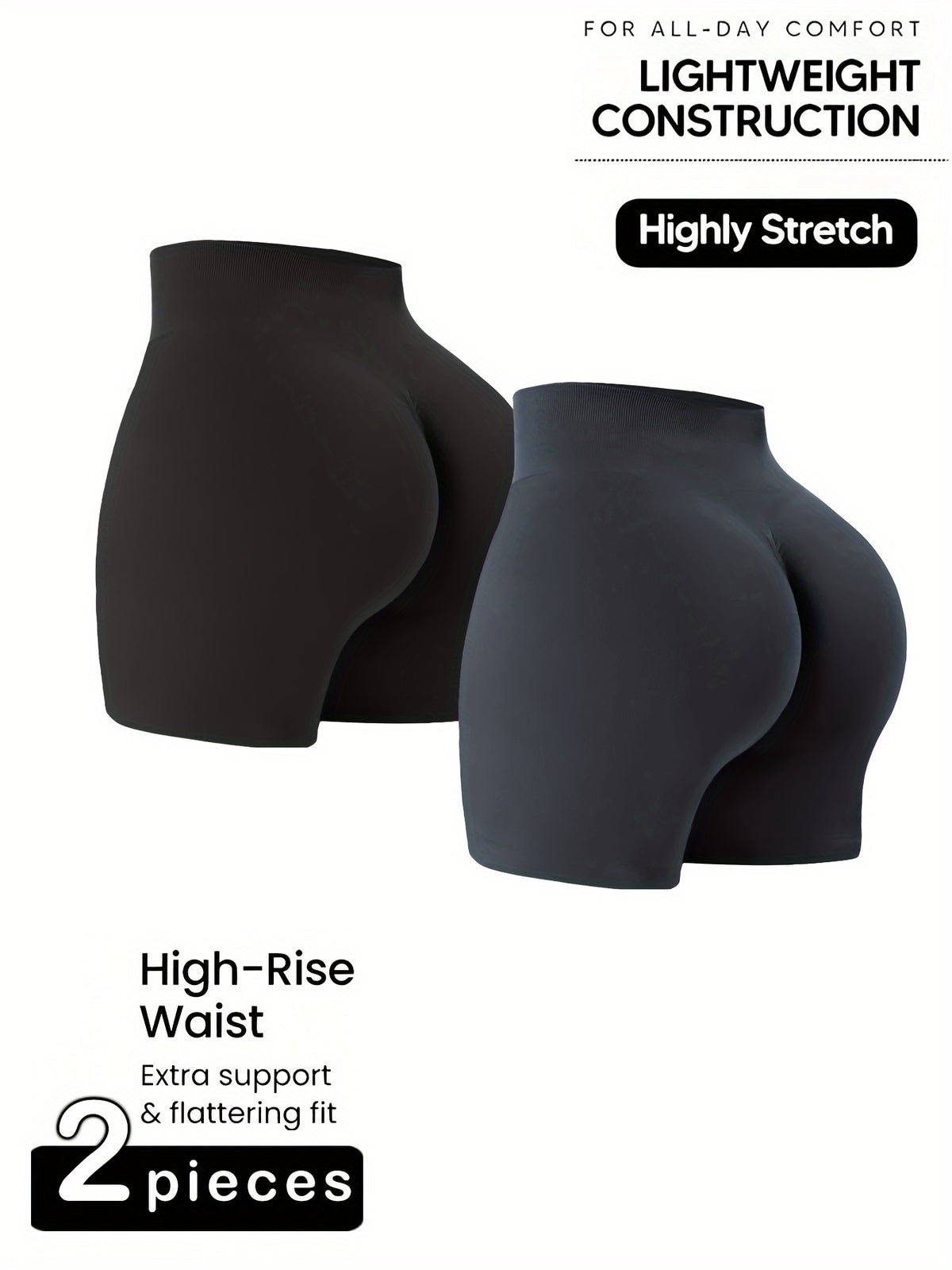 2 Pack Seamless Biker Shorts - Black+Grey