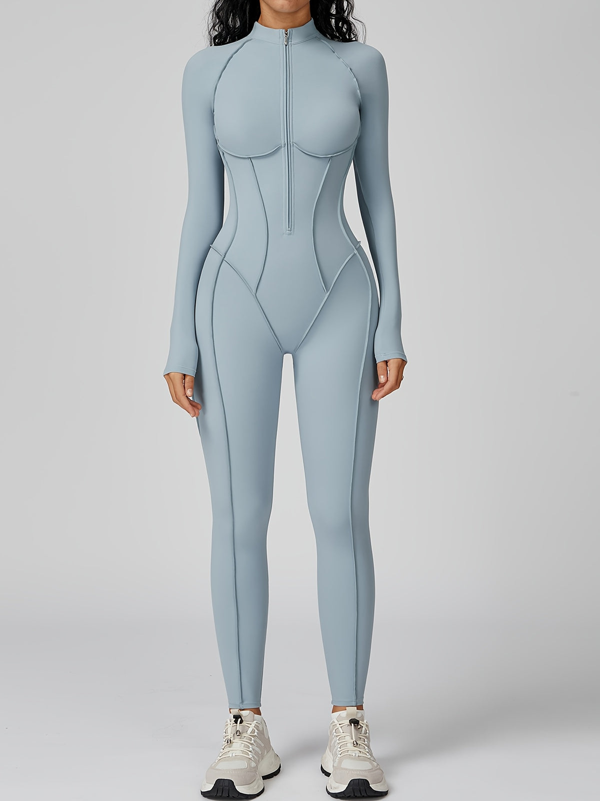 Half Zip Long Sleeve Jumpsuit - Sea Salt Blue