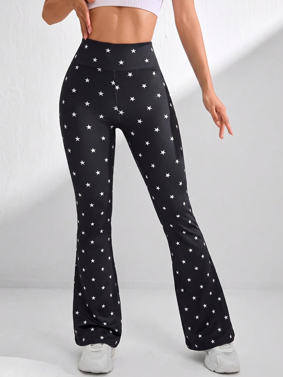 Star Print Flare Pants - Black Star