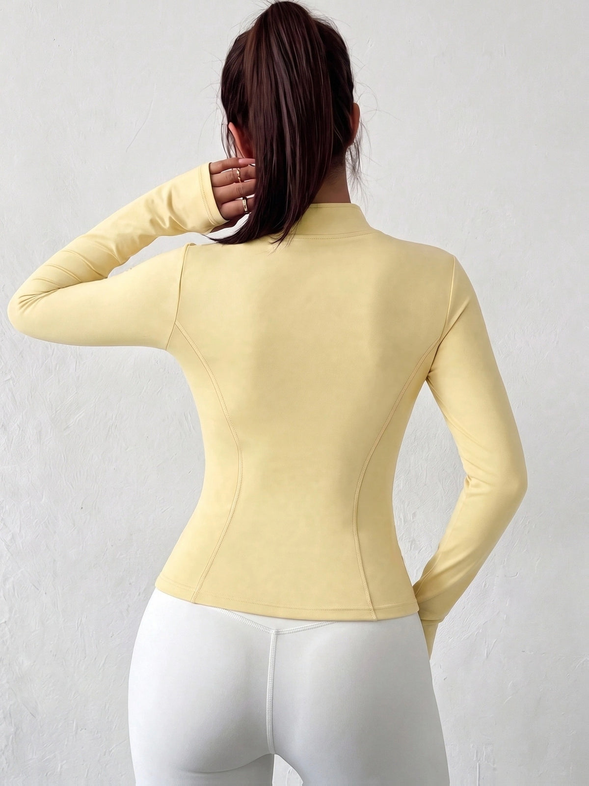 High Neck Thumbhole Zip Jacket - Bright Yellow