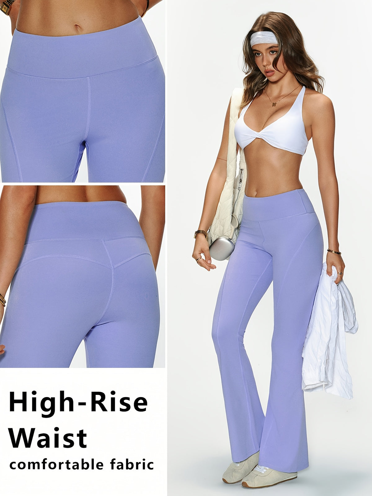 Wide Waistband Flare Pants - Lavender