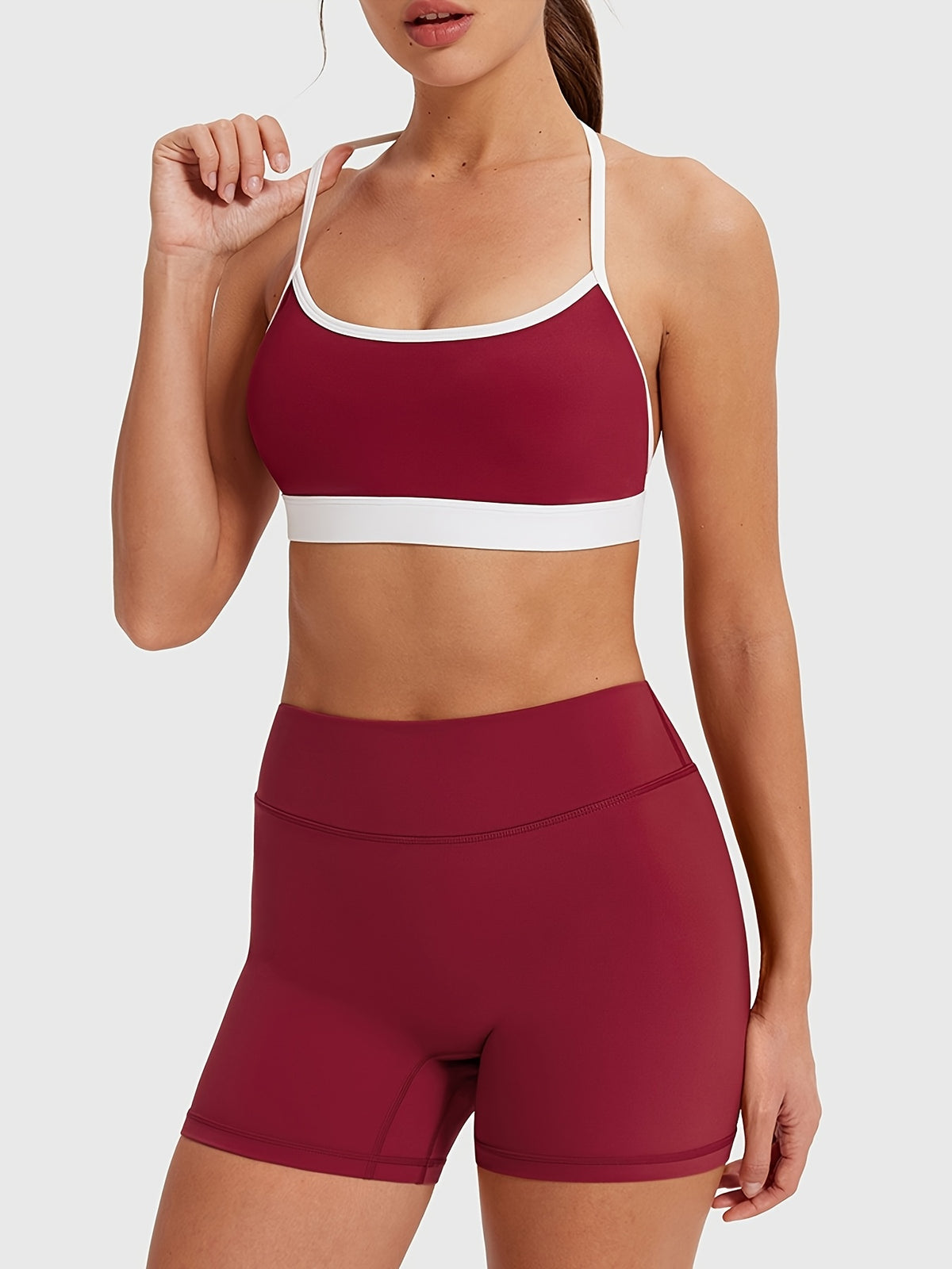 Halter Neck Tank & Lifting Shorts Set - Burgundy