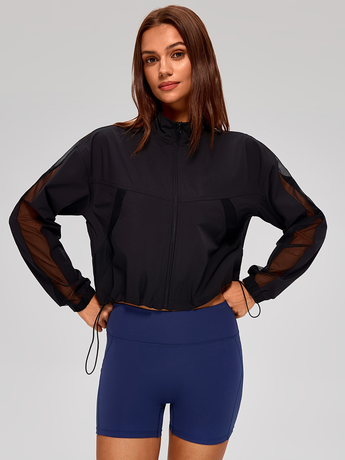 Mesh Panel Zip Jacket - Black