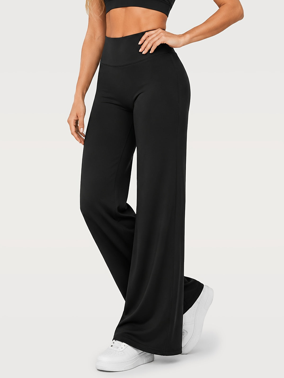 Stretch Straight Leg Yoga Pants - Black