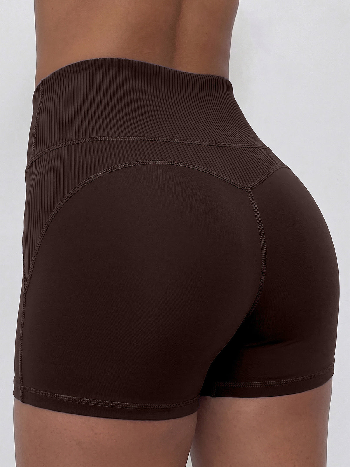 Ribbed 3D Lift High Waist Shorts - Espresso