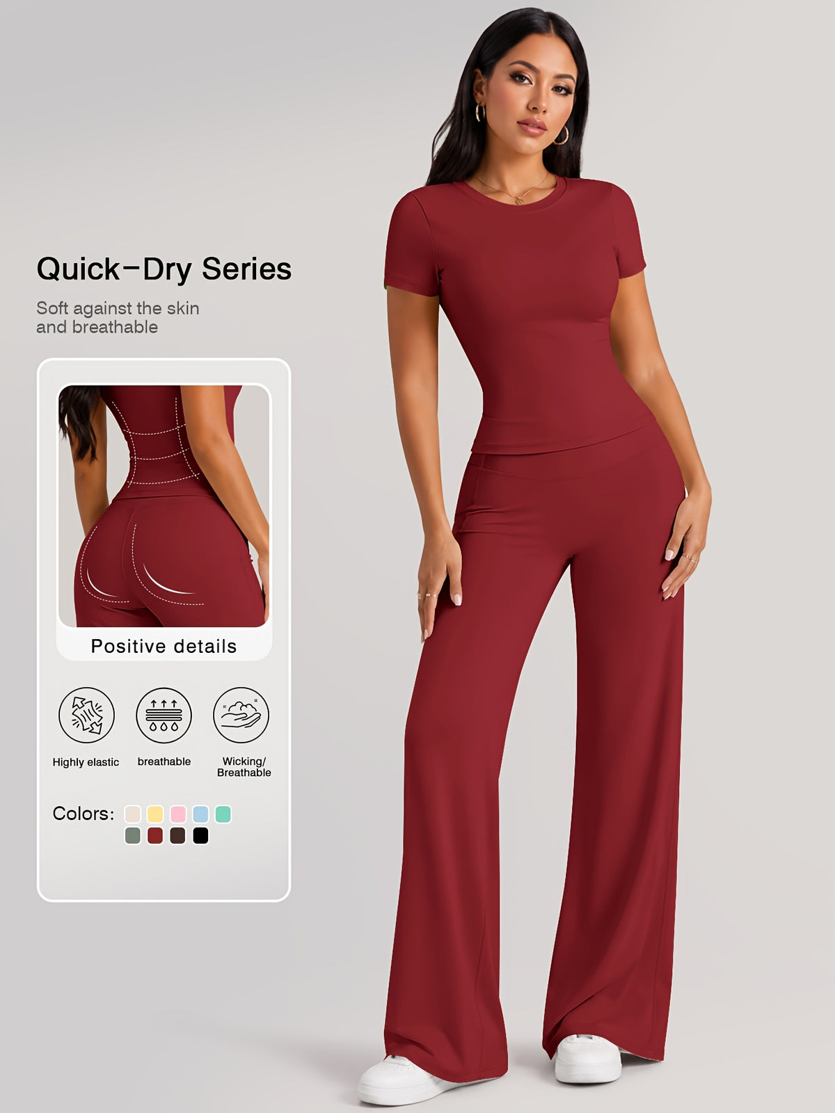 Quick Dry Tee & Straight Leg Pants Set - Red