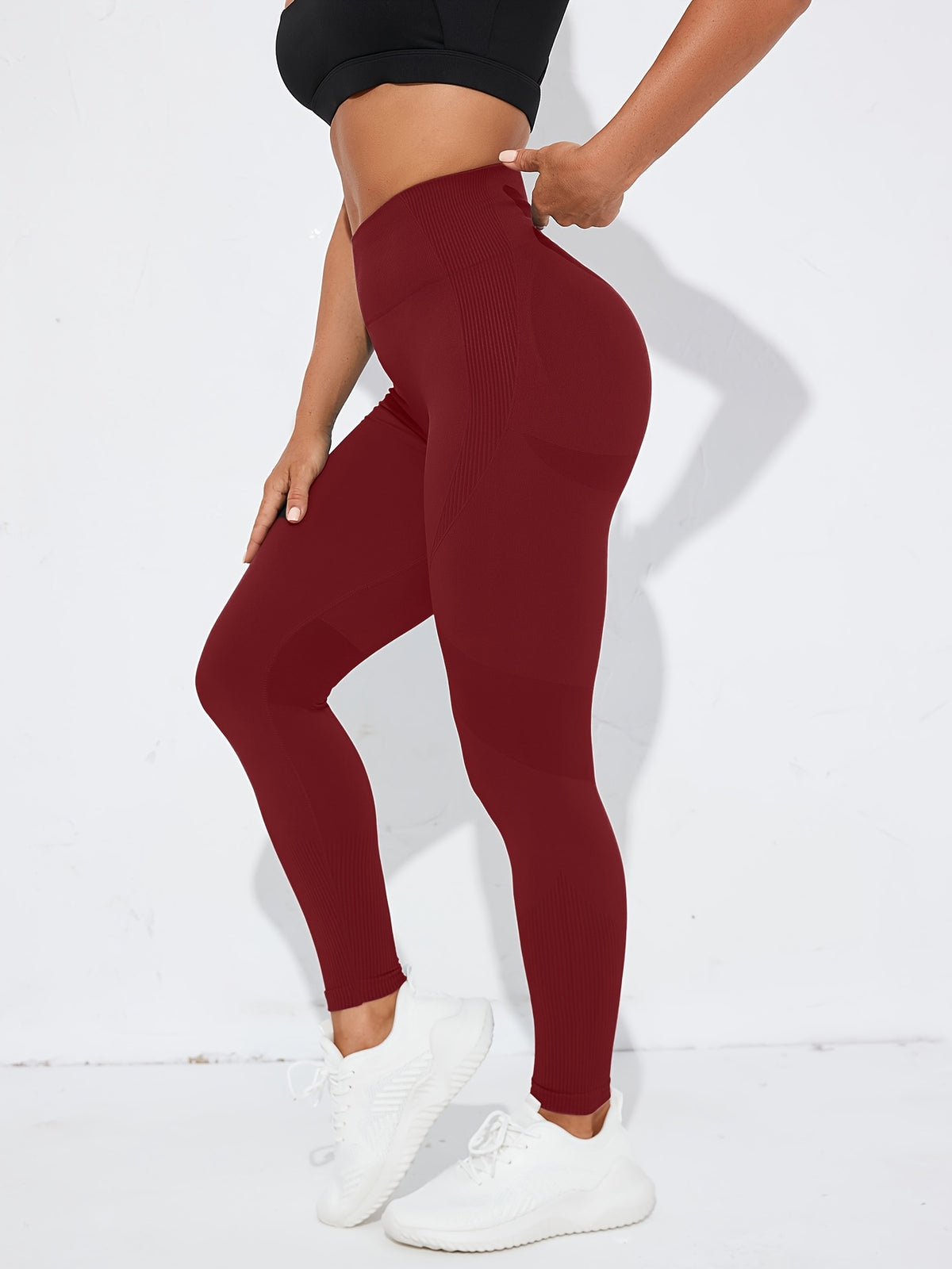 Slim Fit Casual Sports Leggings - Burgundy