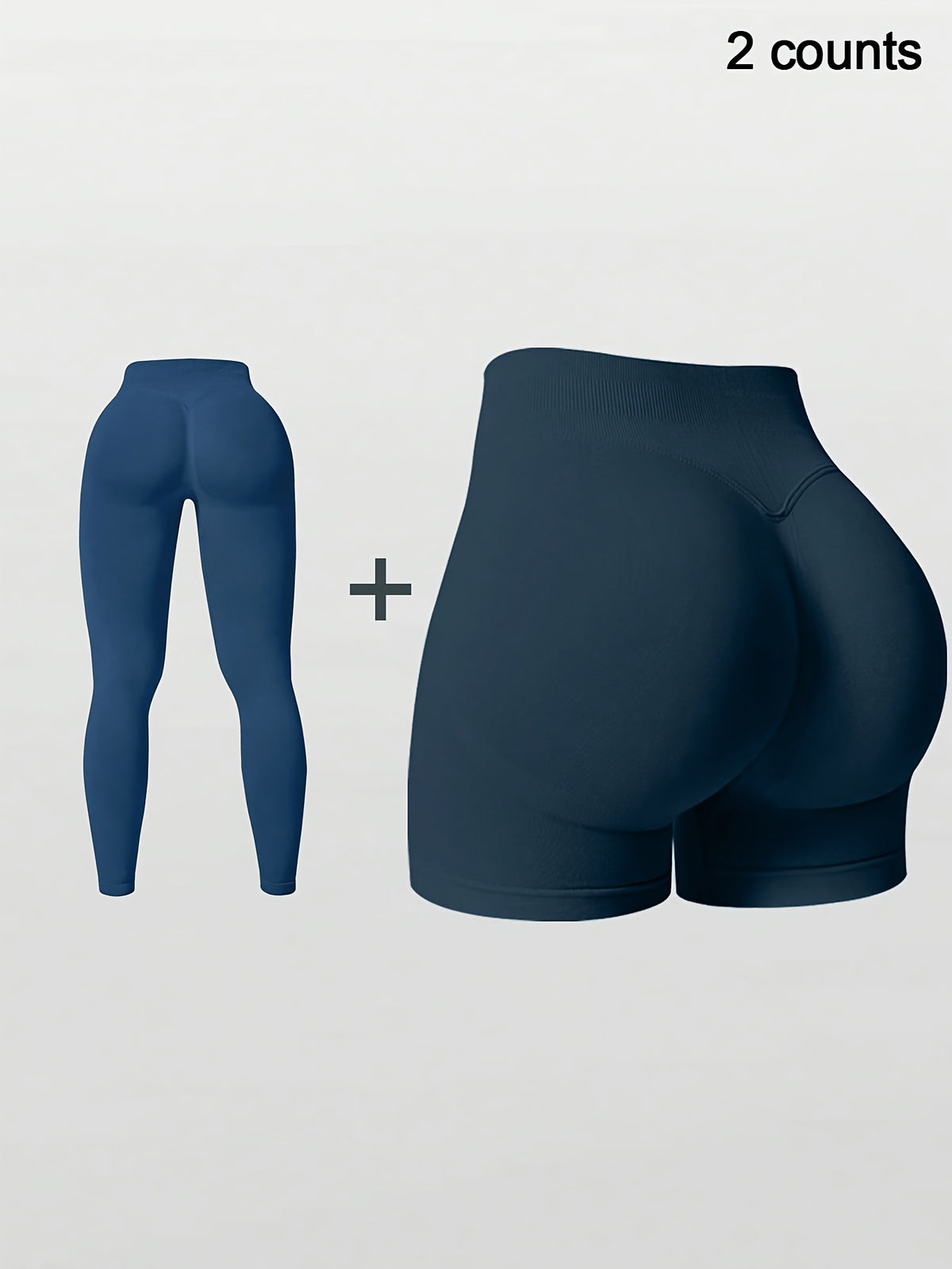 2 Pack Ribbed Shorts & Leggings - Navy