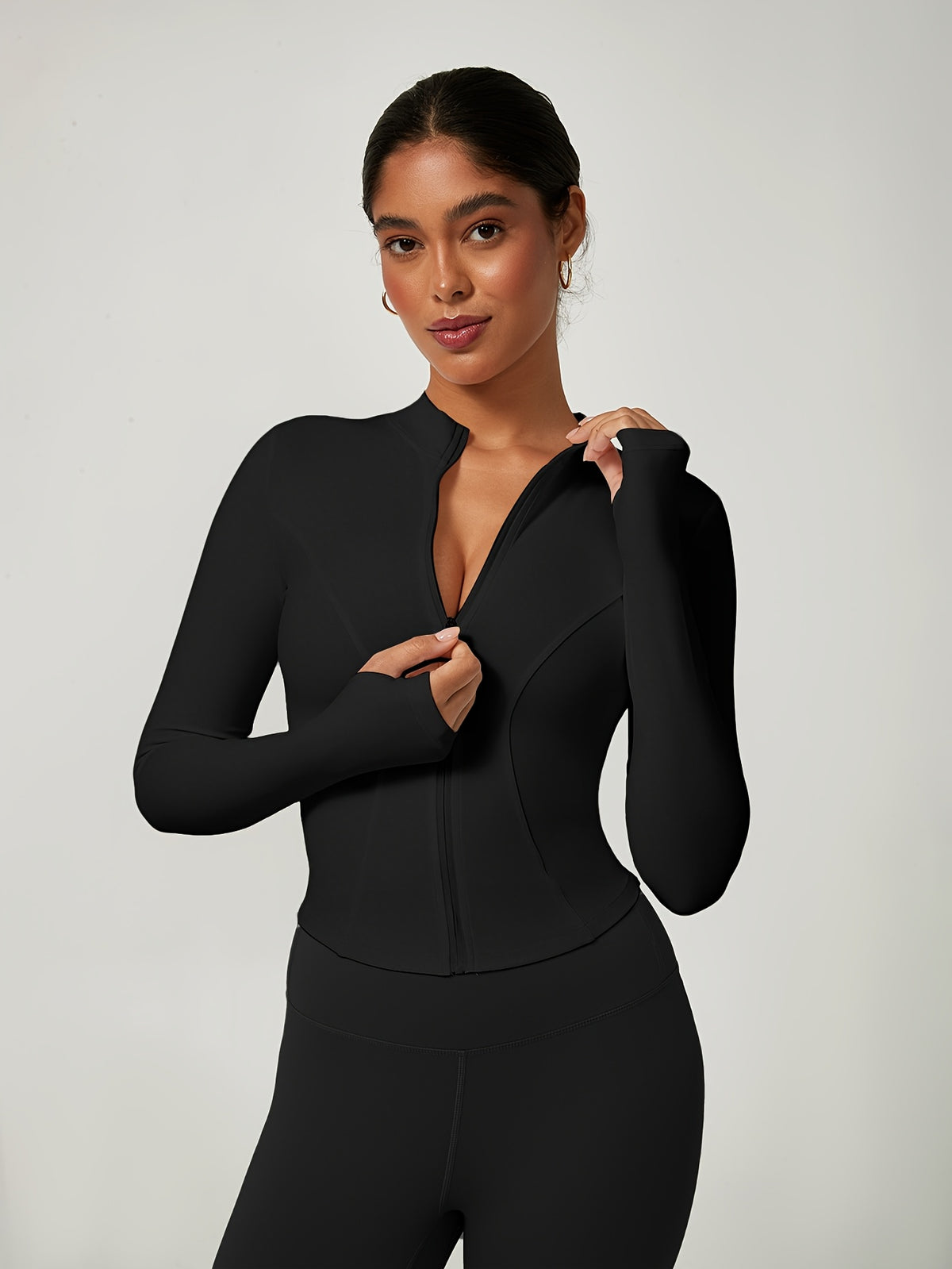 Quick Dry Stand Collar Zip Jacket - Black