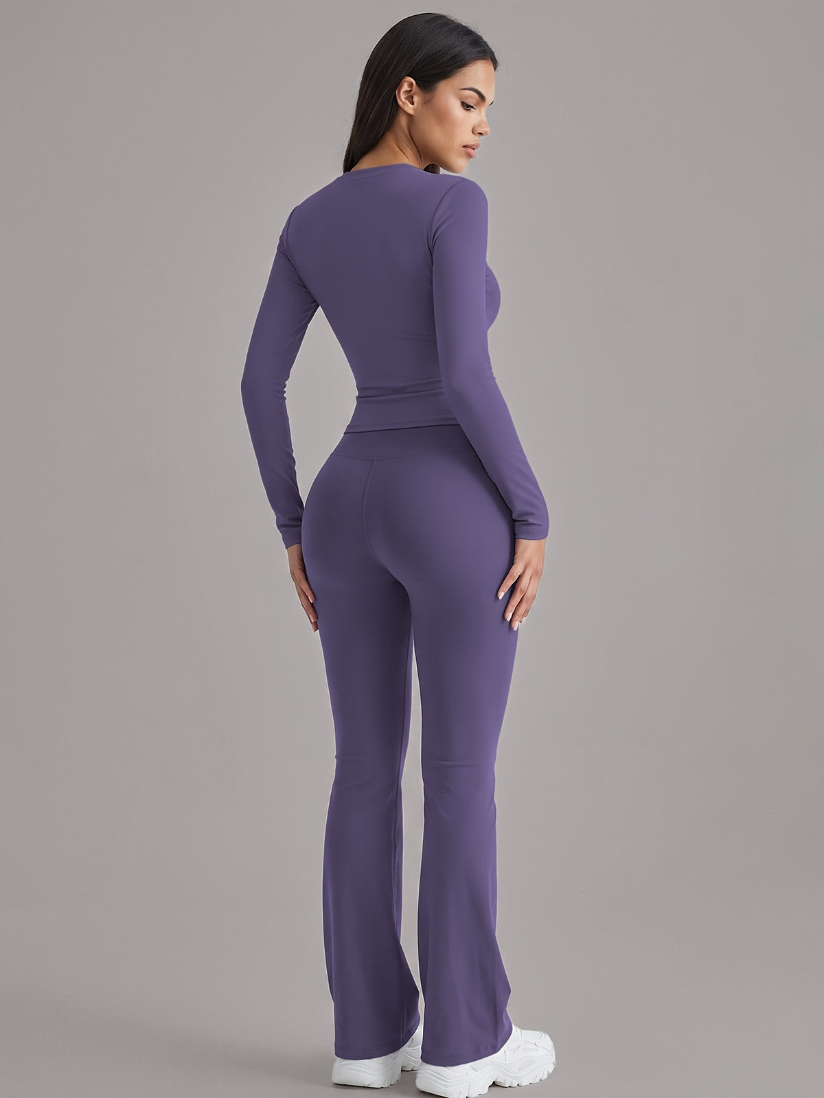 Long Sleeve Tee & Lift Yoga Pants Set - Dark Purple