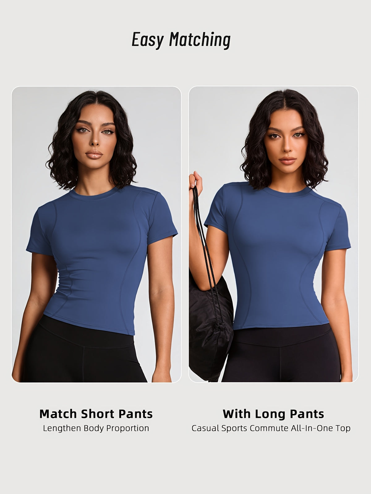 Quick-Dry Round Neck Yoga Tee - Navy