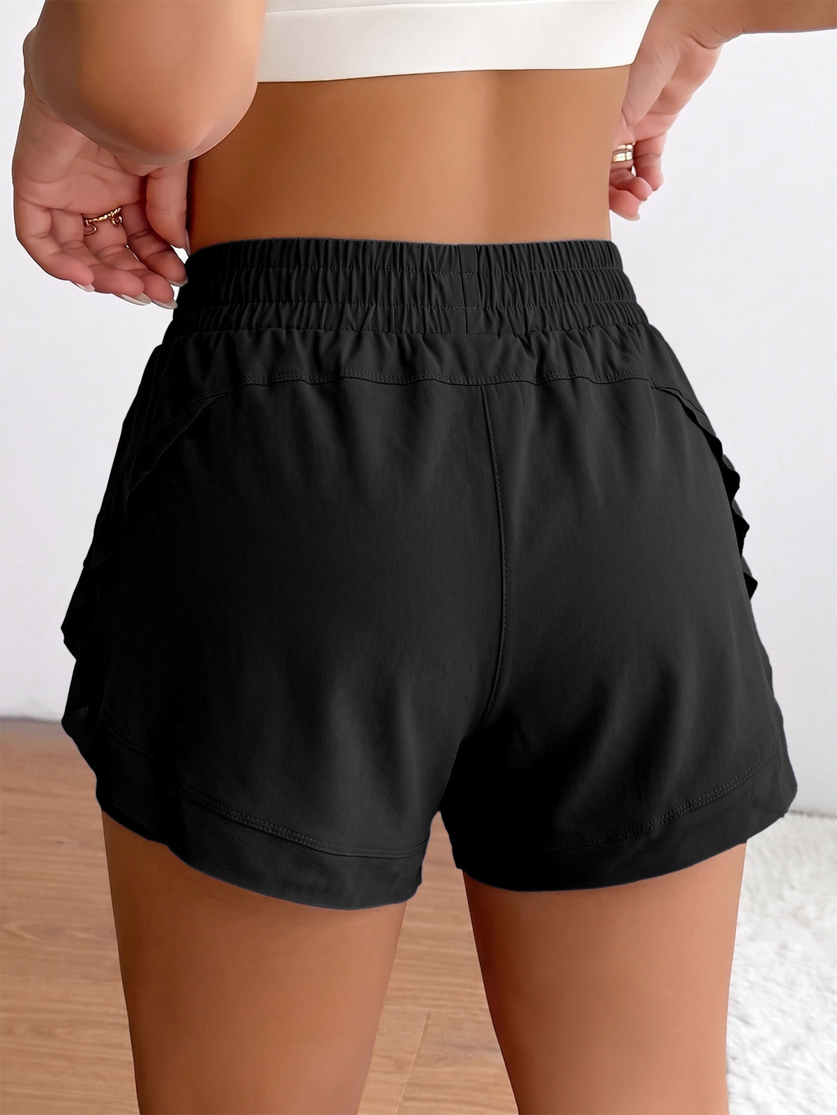 Asymmetric Mesh Tennis Skort - Black