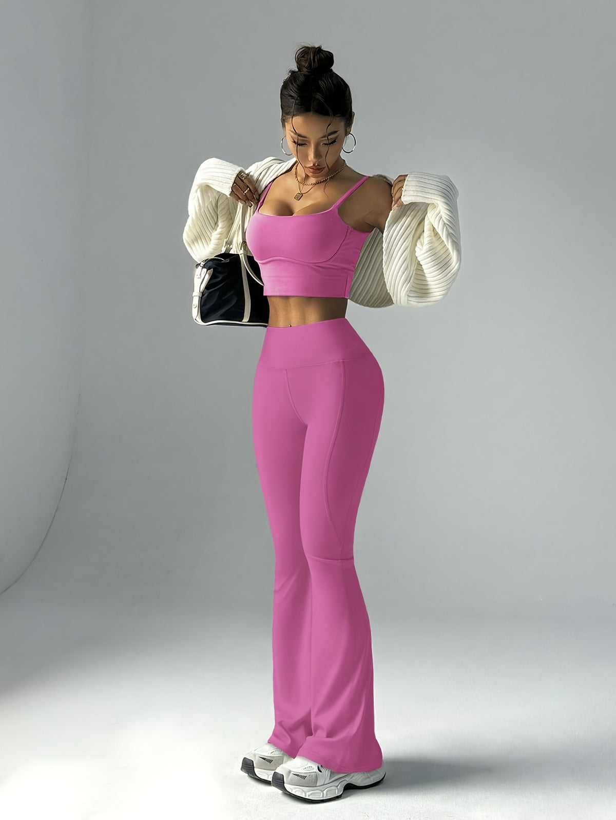 High Waist Flare Pants - Dusty Pink