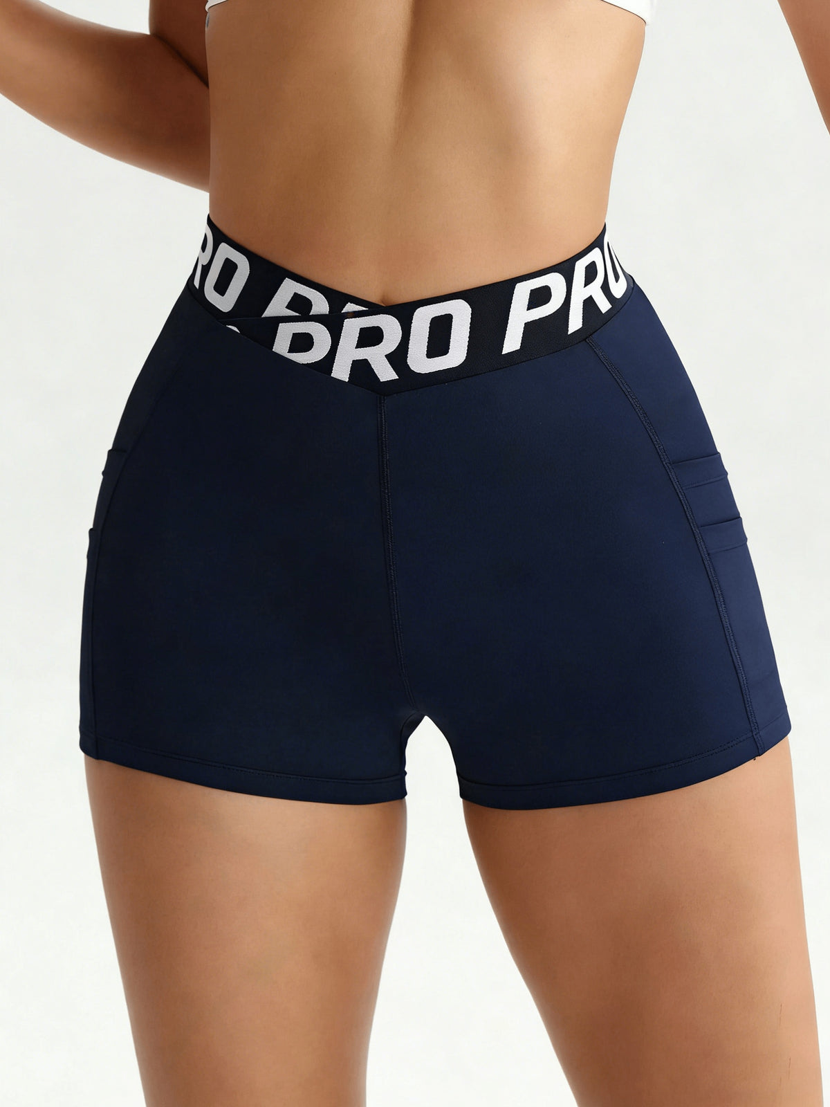 Letter Waist V-Cross Pocket Shorts - Purplish Blue