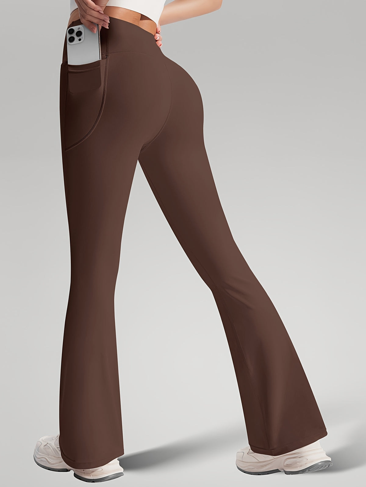 Fitted Tee & Flare Pants Set - Brown