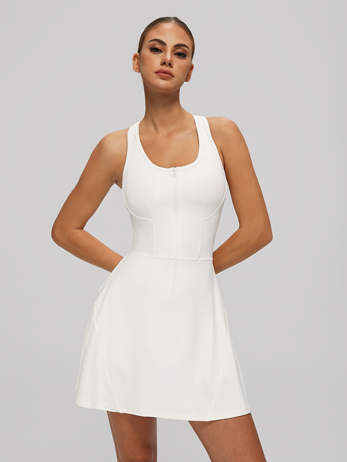 Sleeveless Zip Tennis Dress - Milky