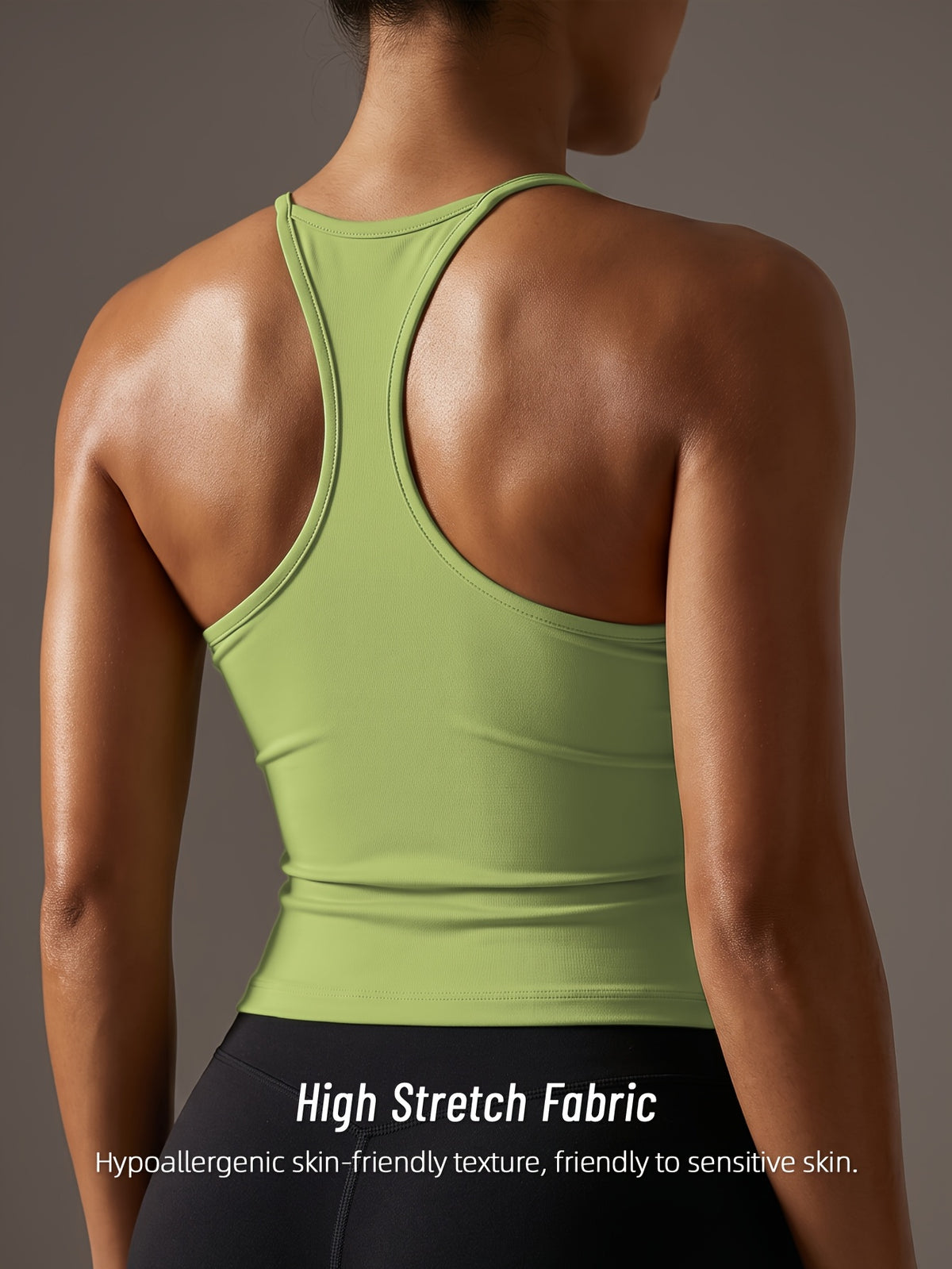 Halter Neck Stretch Tank Top - Green