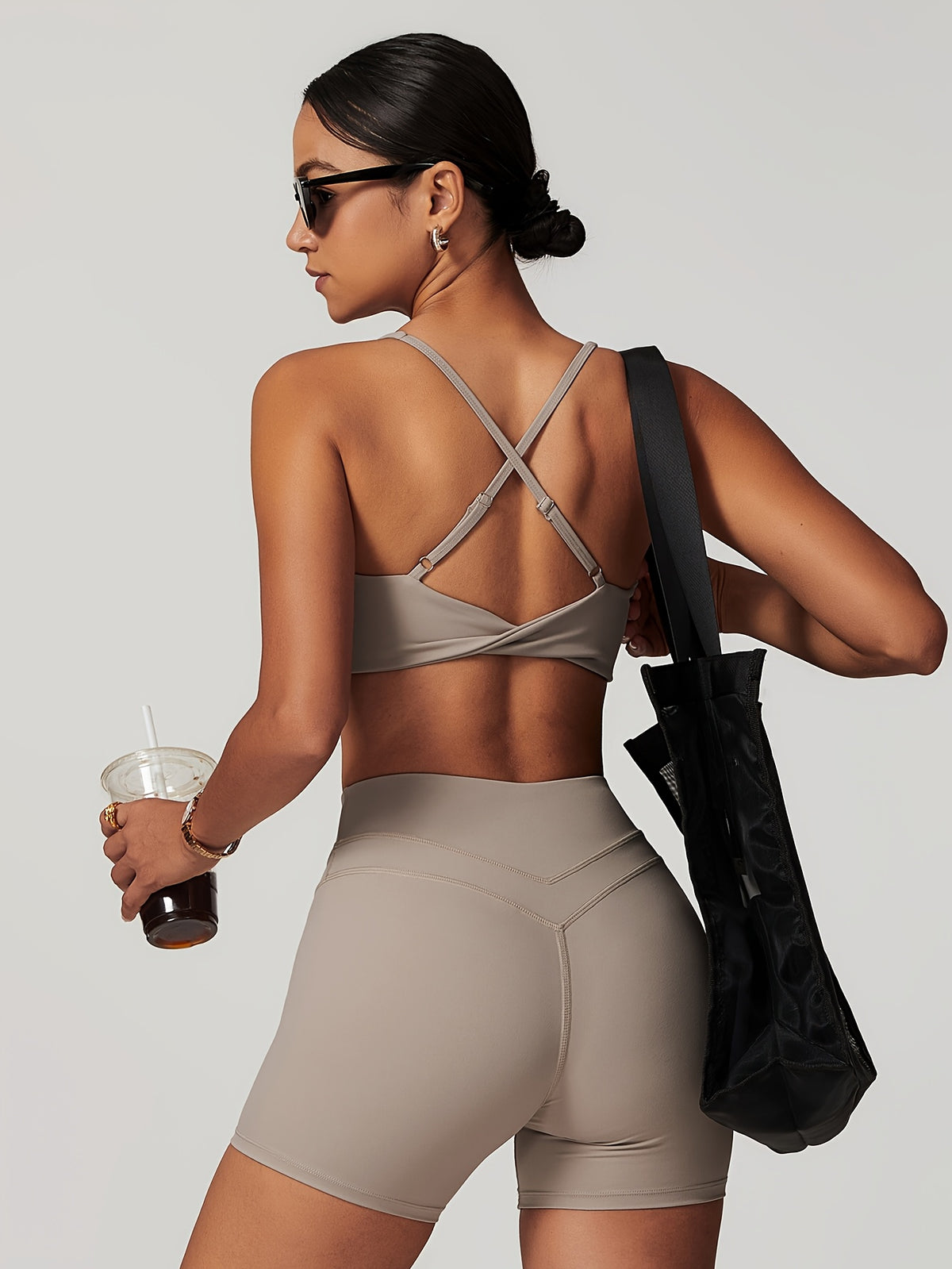 Sculpt Cross Back Two-Piece Set - Space Gray