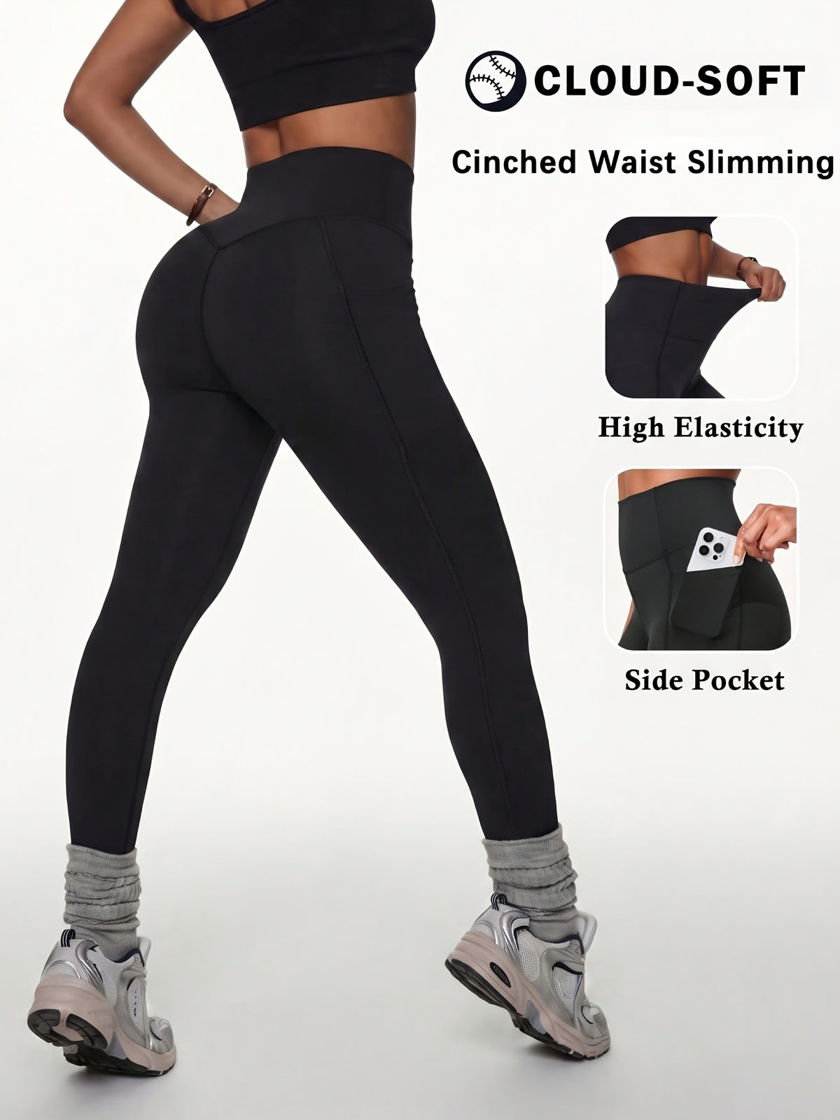 High Waist Pocket Leggings - Black