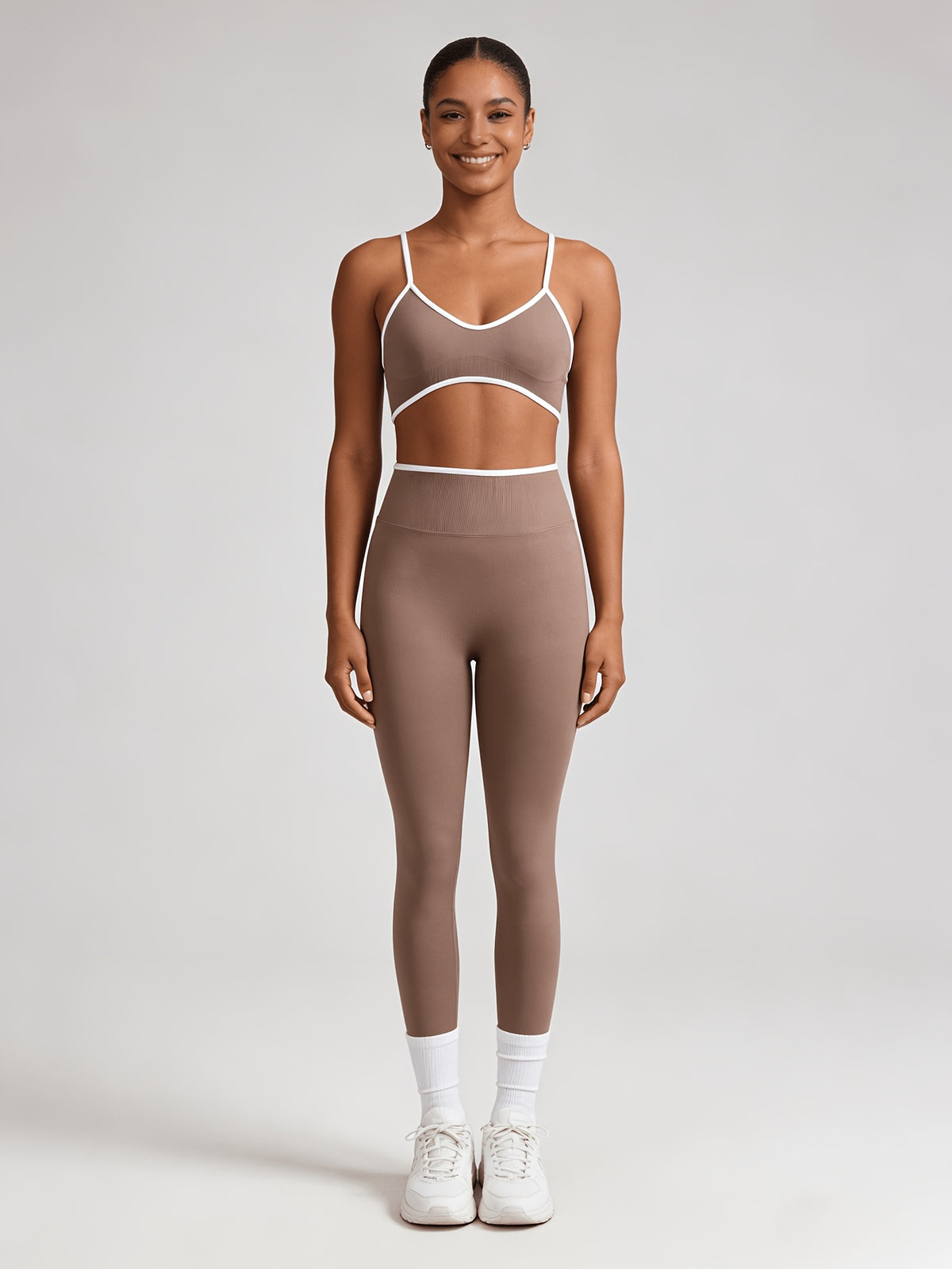 Seamless High Support Bra & Leggings Set - Coffee Brown
