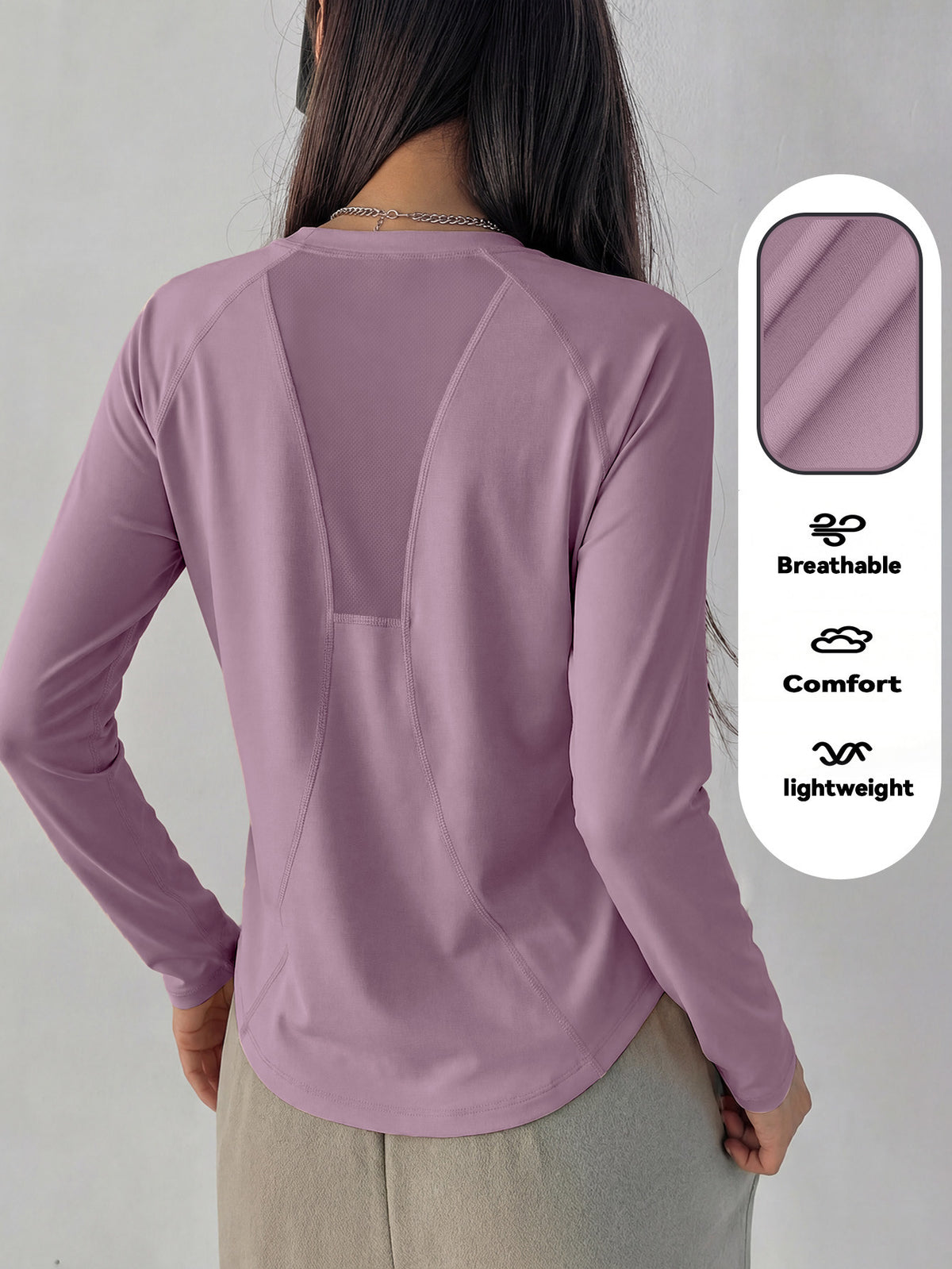 Mesh Back Panel Long Sleeve Top - Dusty Rose