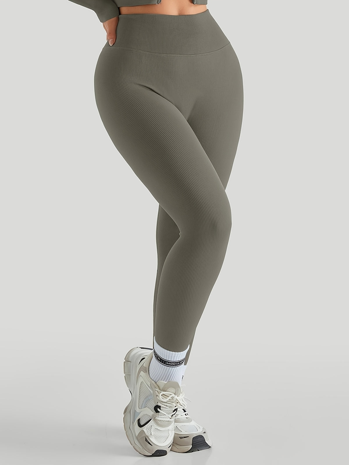 2 Pack Ribbed Tummy Control Leggings - Navy & Olive Green
