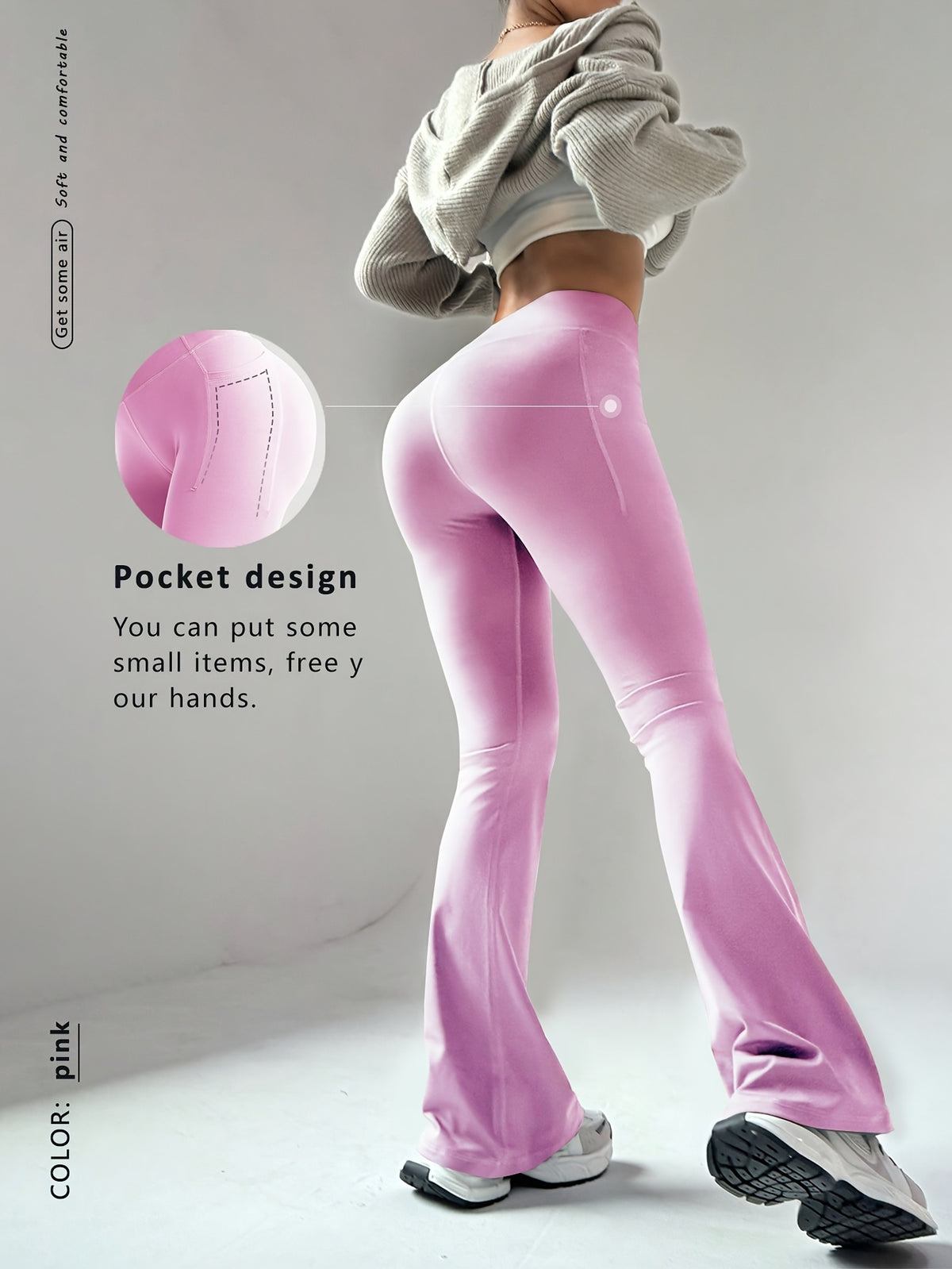 Pocket Flare Leggings - Pink Red