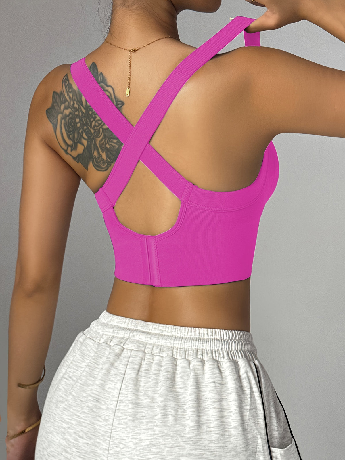 Solid Criss-Cross Back Yoga Bra - Rose