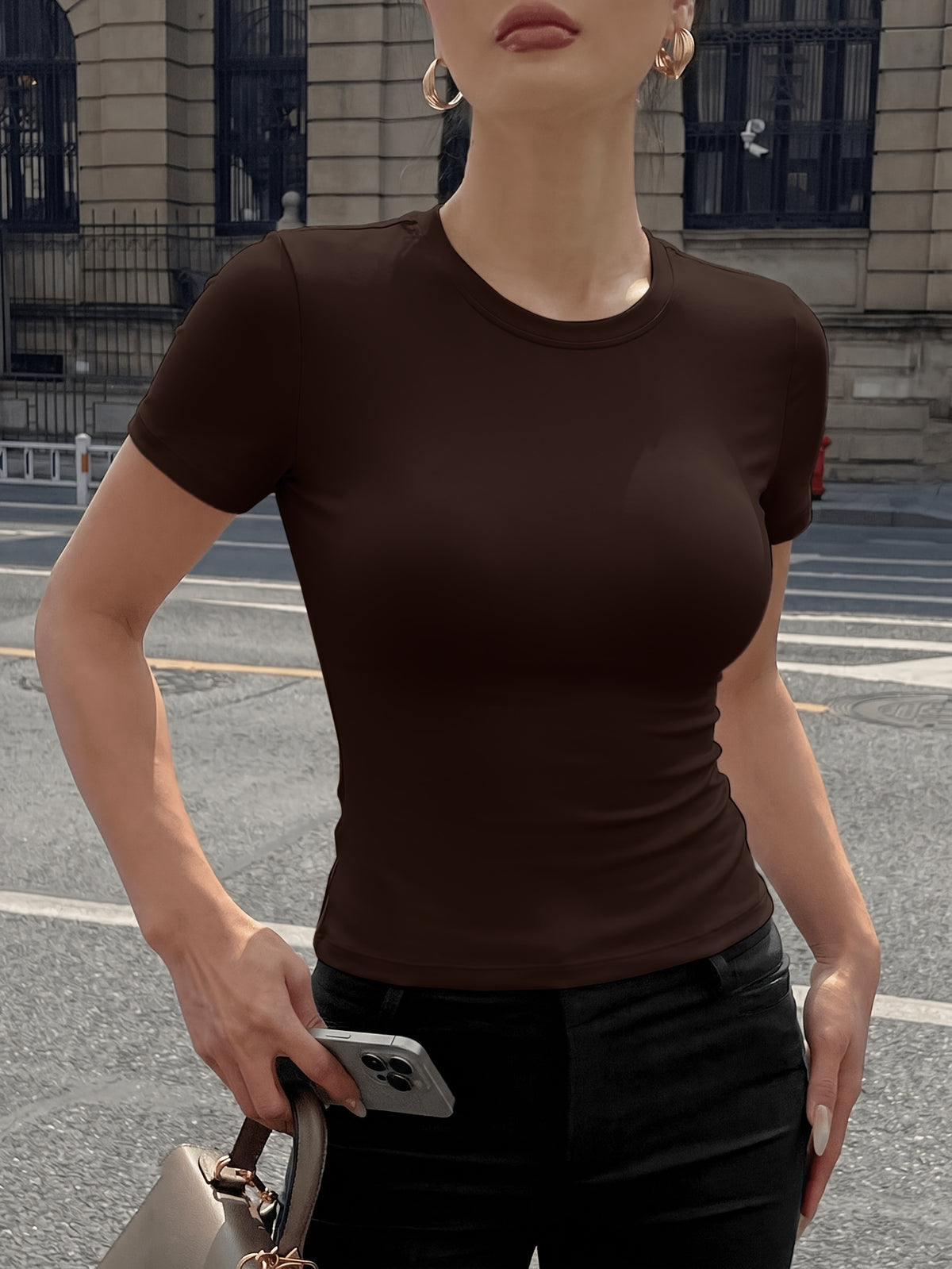 Slim Fit Quick Dry Crew Neck Tee - Coffee