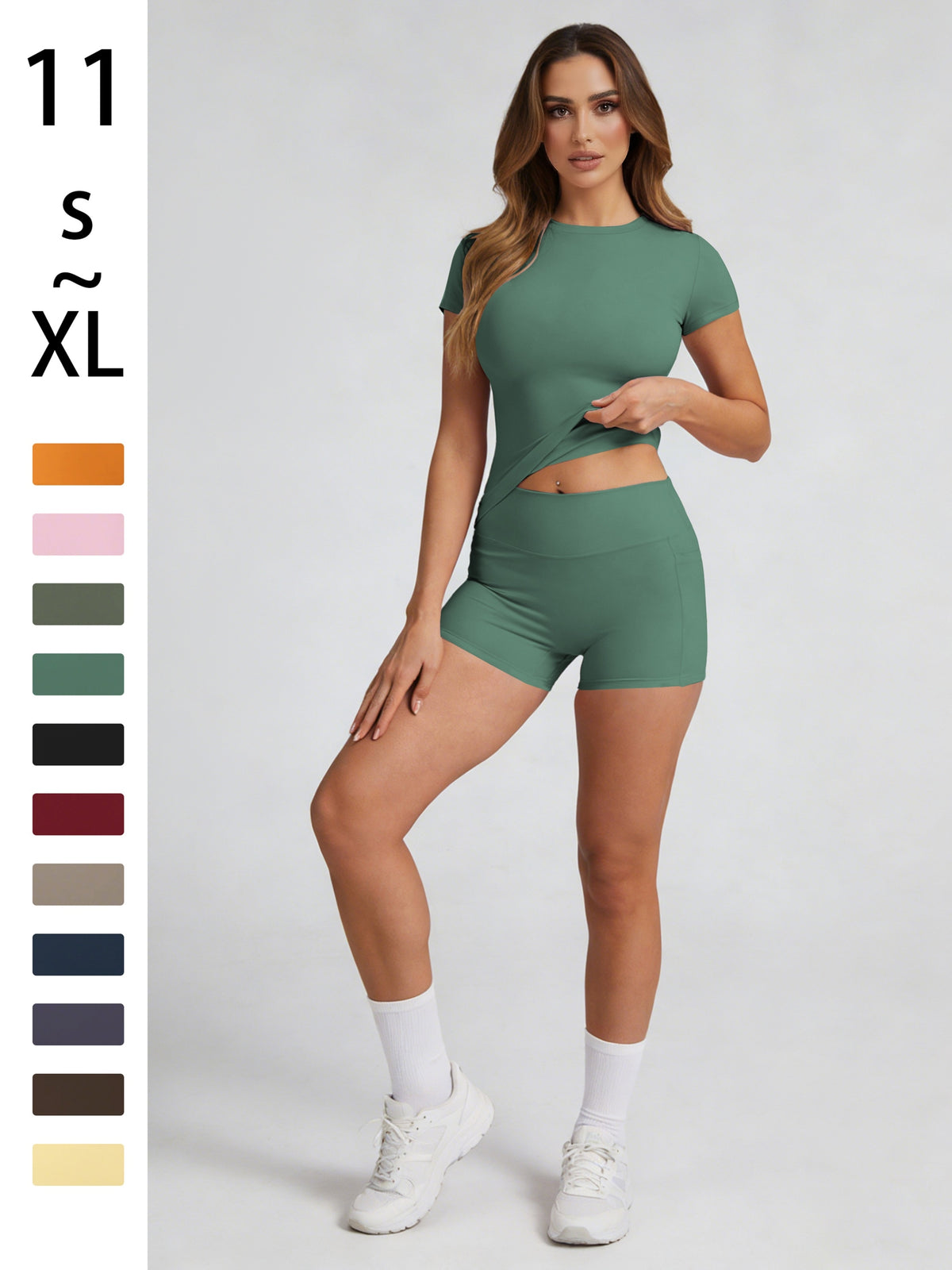 Tummy Control Top & Pocket Shorts Set - King Neptune Green