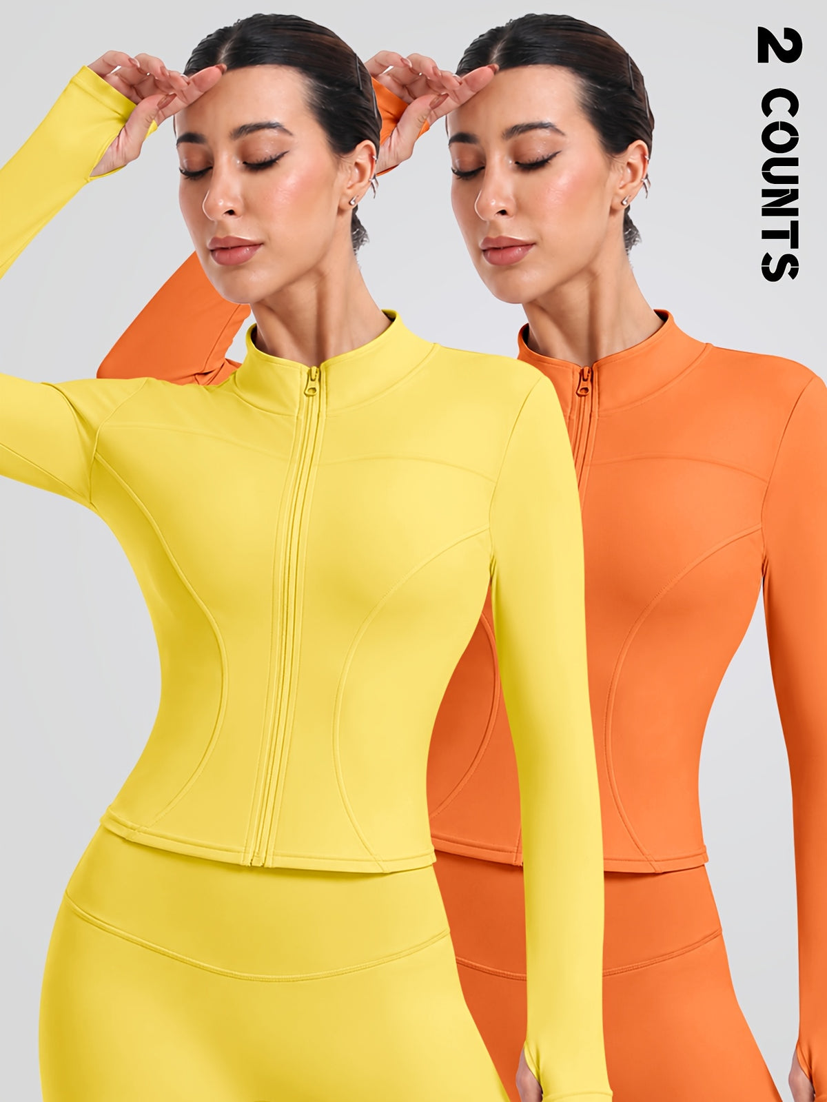 2 Pack Thumbhole Zip Jackets - Yellow & Orange