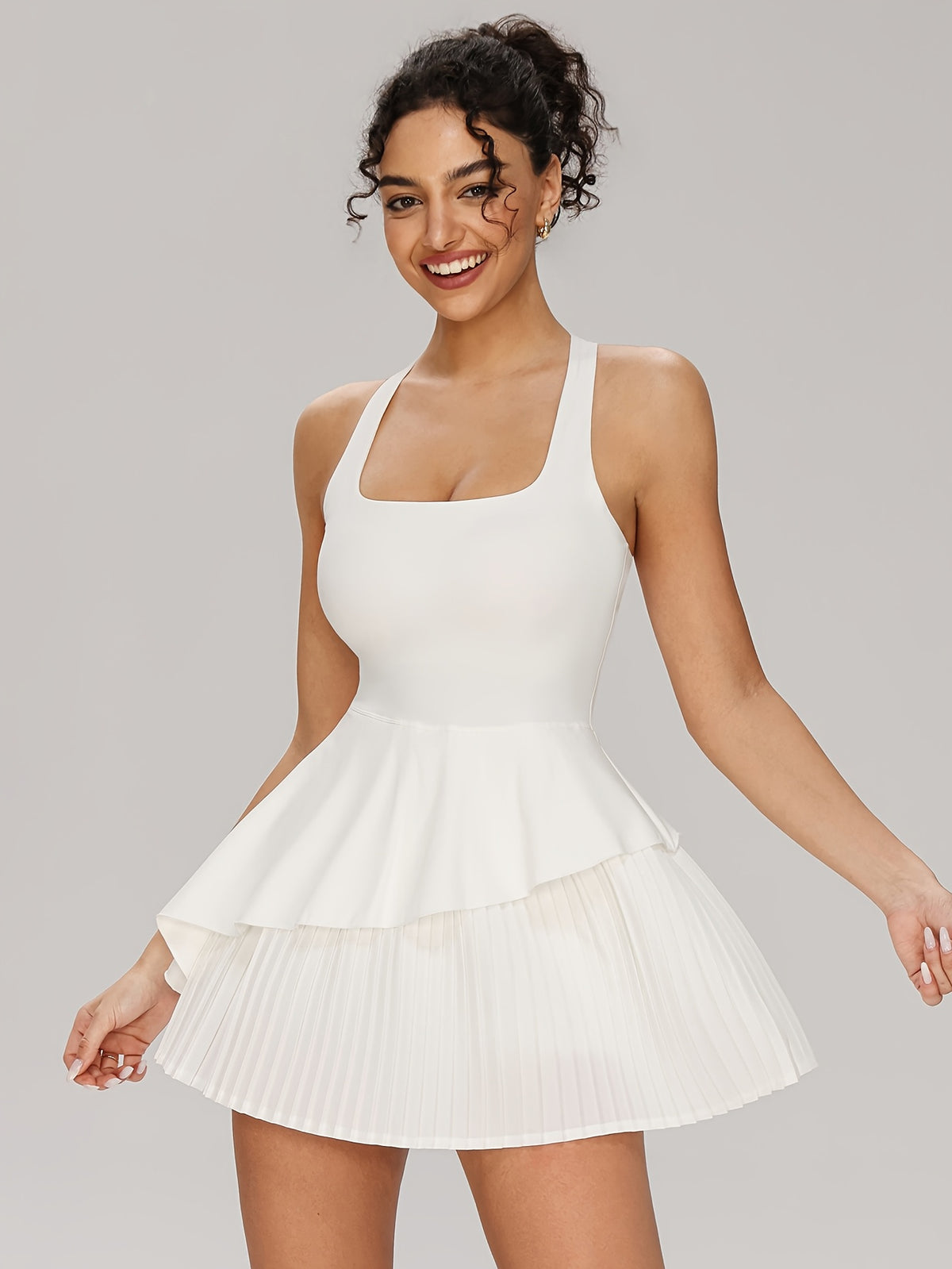 Pleated Tie Back Tennis Dress - White