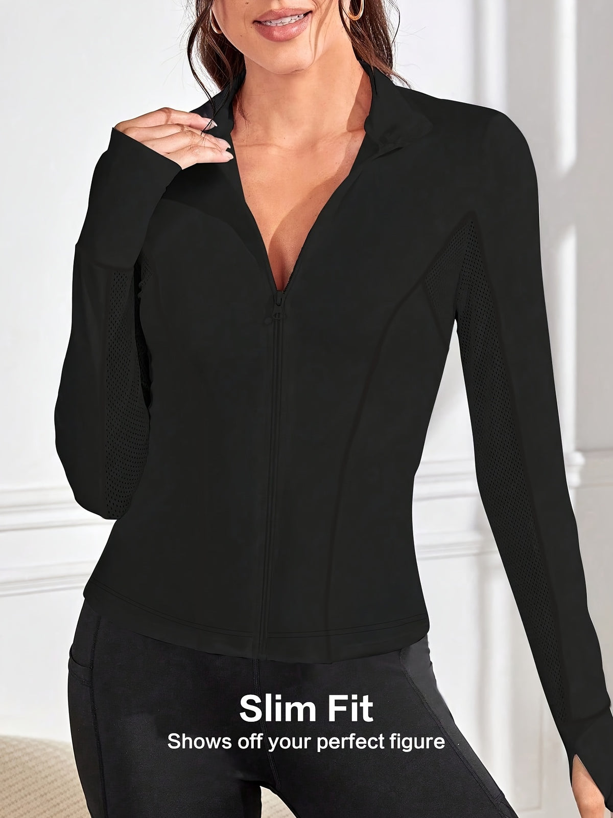 Reflective Letter Mesh Thumbhole Jacket - Black