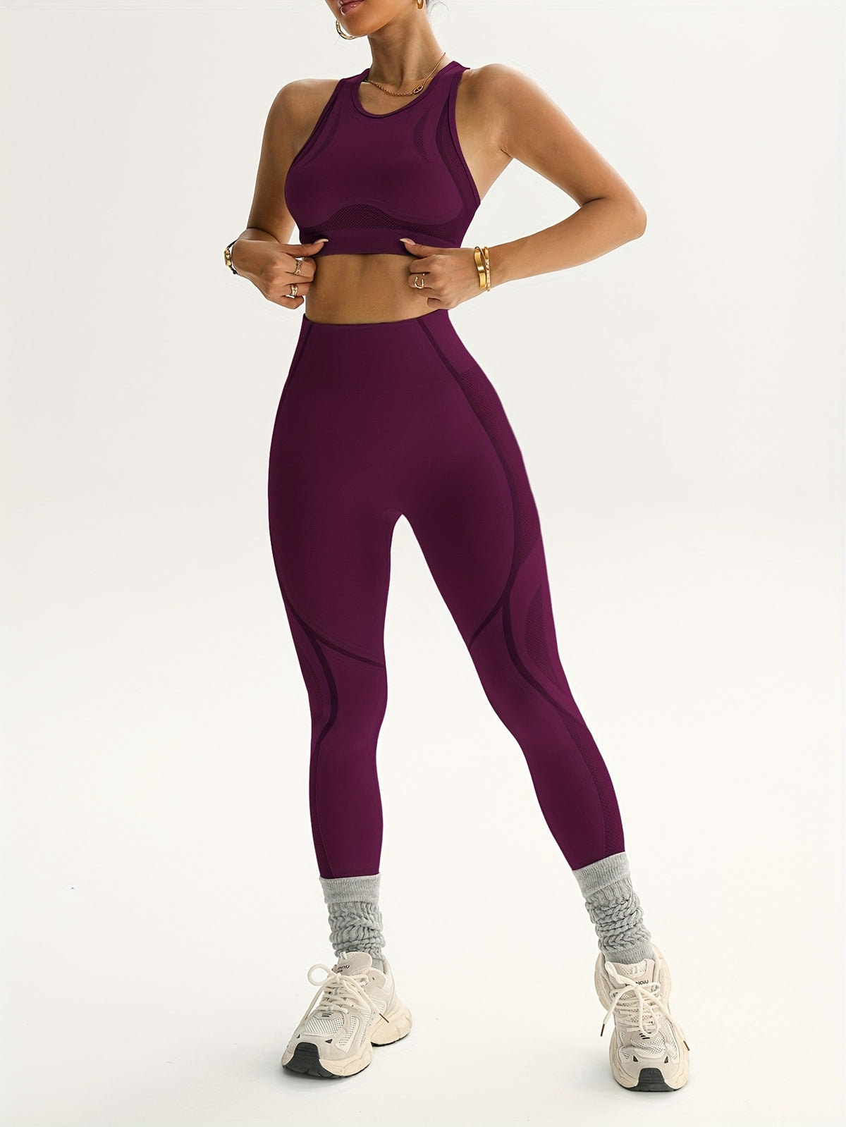 Cropped Tank & Leggings Set - Fuchsia